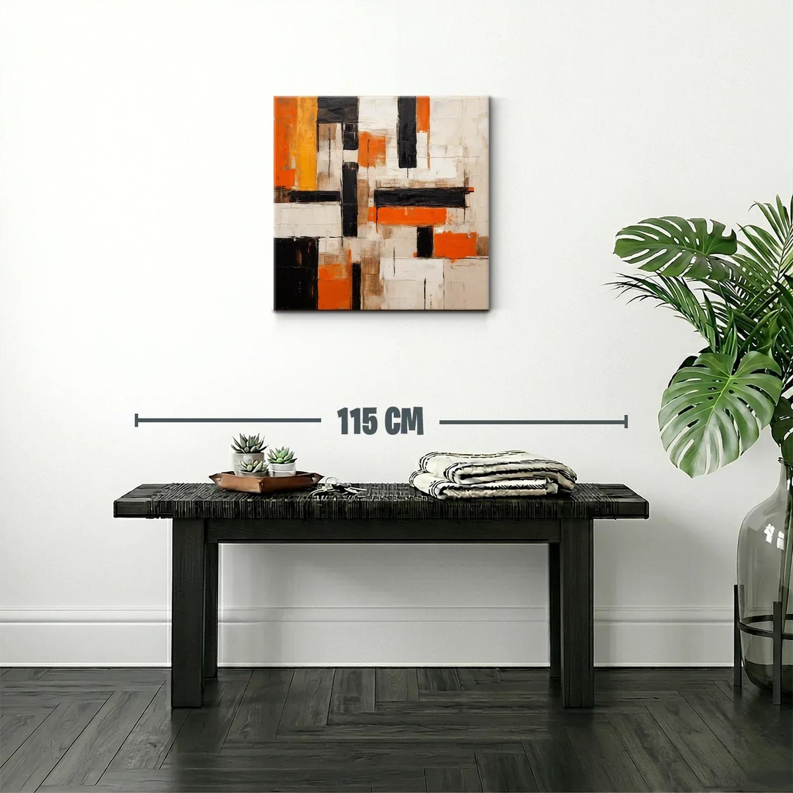 Cuadro abstracto con bloques en naranja negro y beige — miniatura 2
