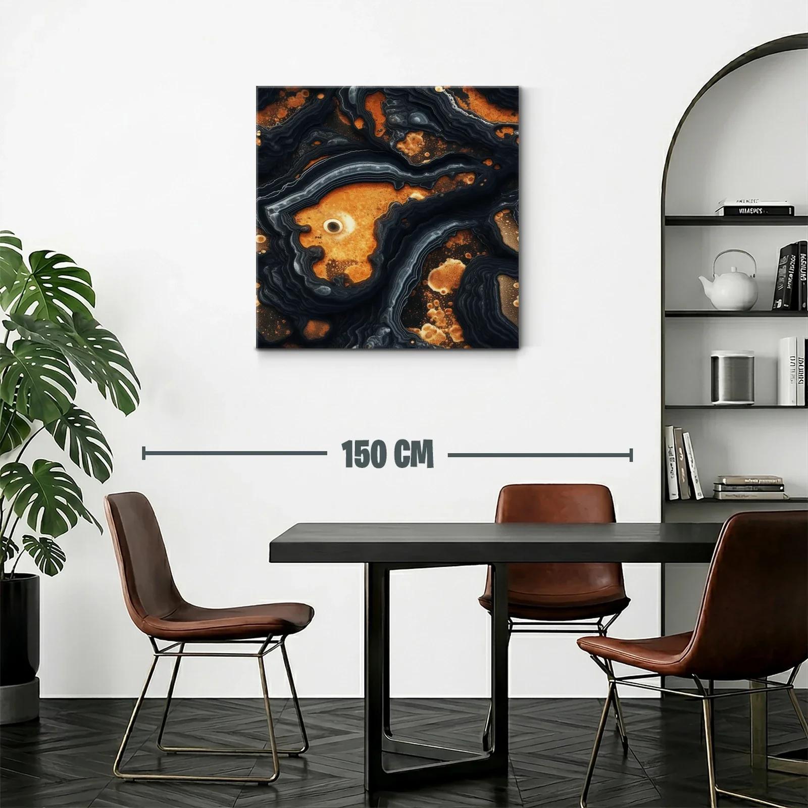 Cuadro abstracto con tonos ocres y detalles negro grisáceos — miniatura 2