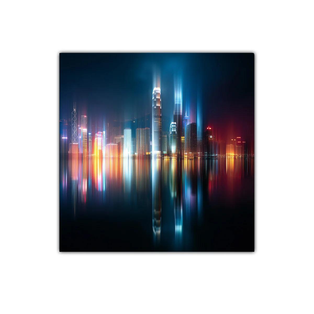 Ciudad futurista iluminada con reflejos vibrantes en el agua — imagen principal