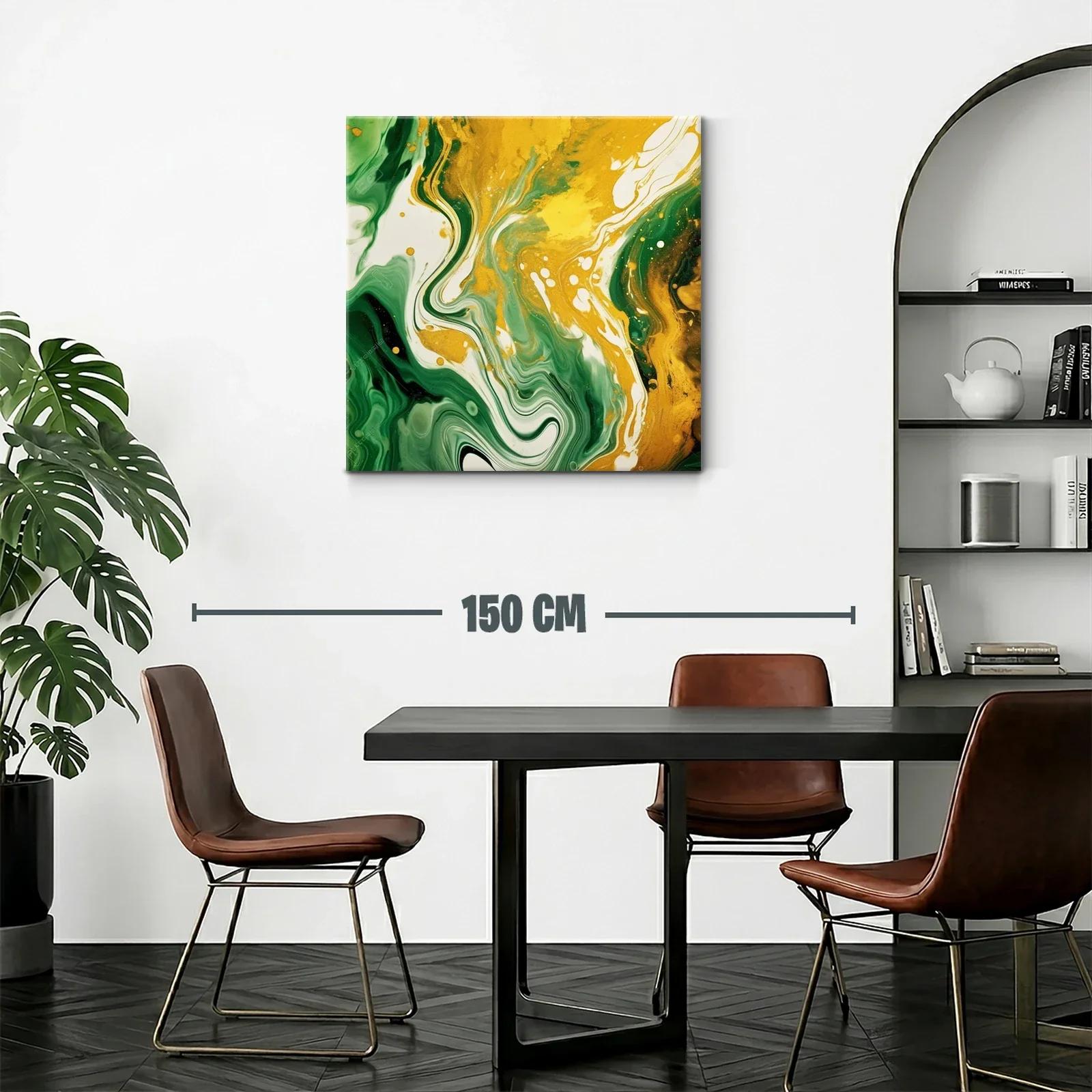 Cuadro abstracto en tonos verdes y dorados vibrantes — miniatura 2