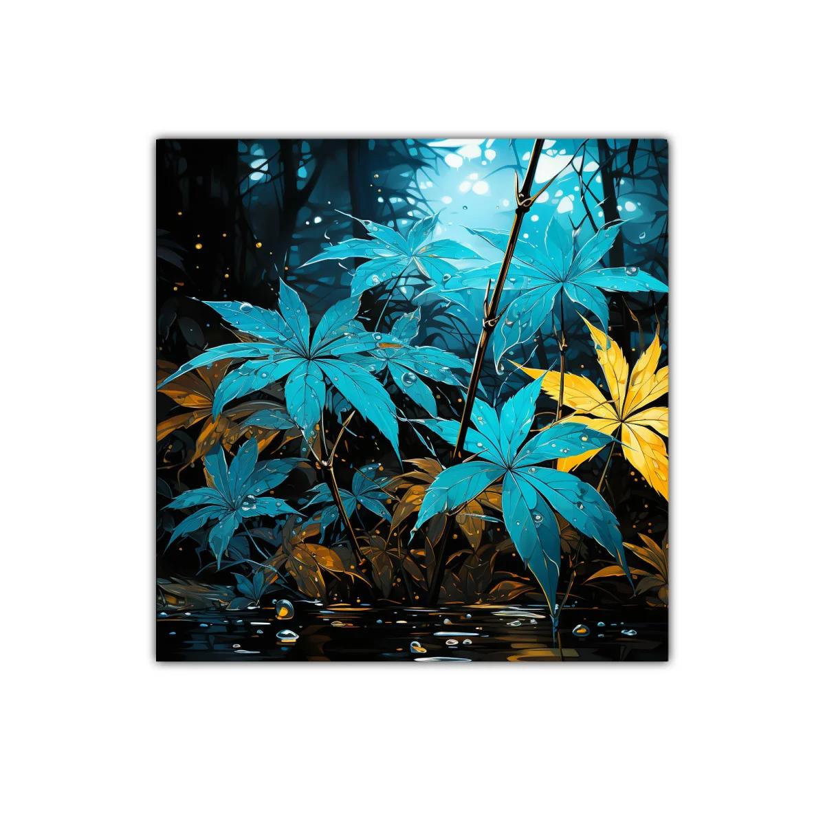 Hojas vibrantes entre luces y naturaleza azul y amarilla — imagen principal