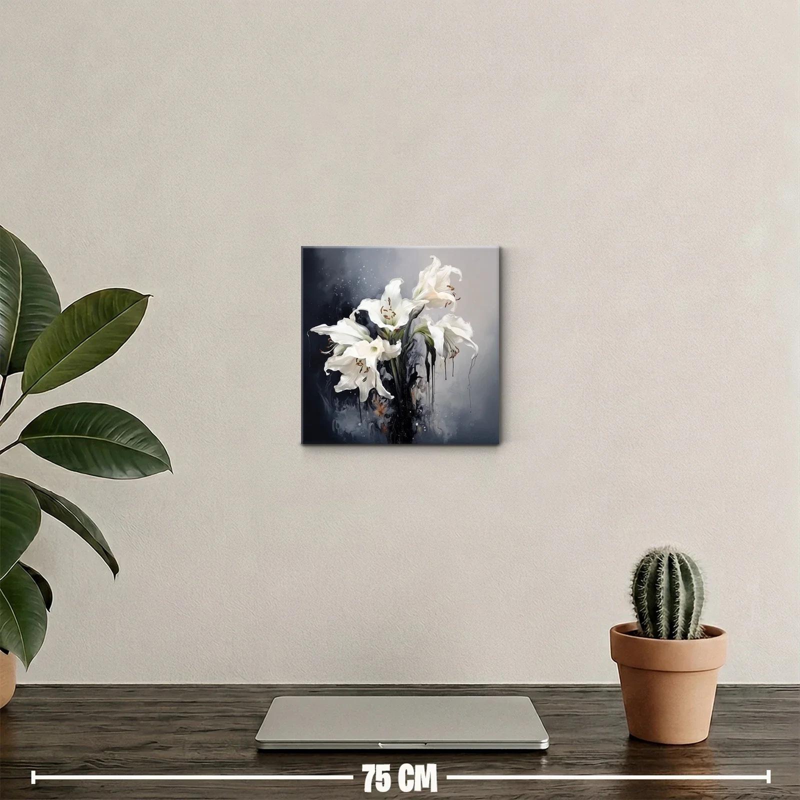 Cuadro flores blancas con fondo difuminado oscuro y claro — miniatura 2