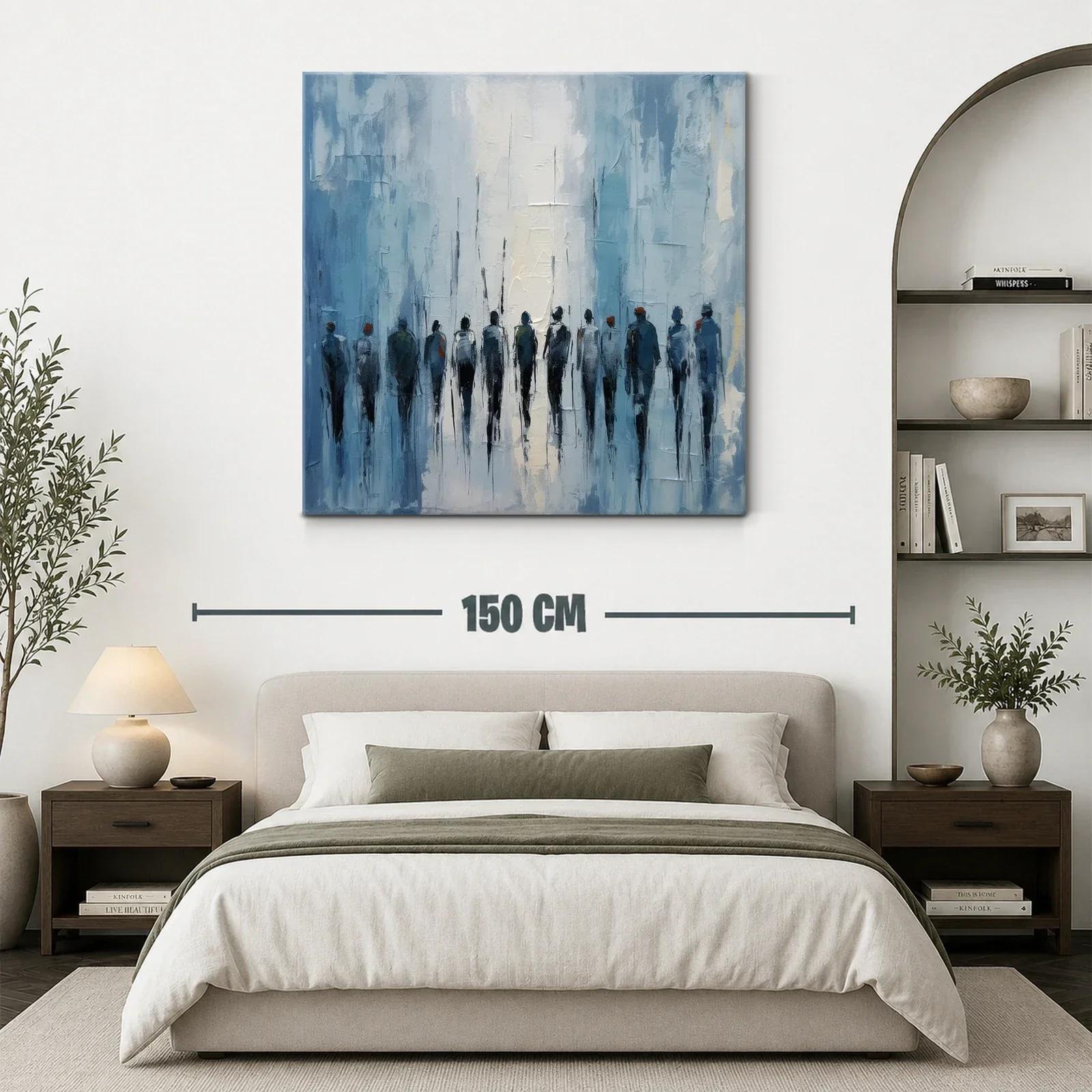 Cuadro abstracto con figuras humanas en tonos azules — miniatura 3