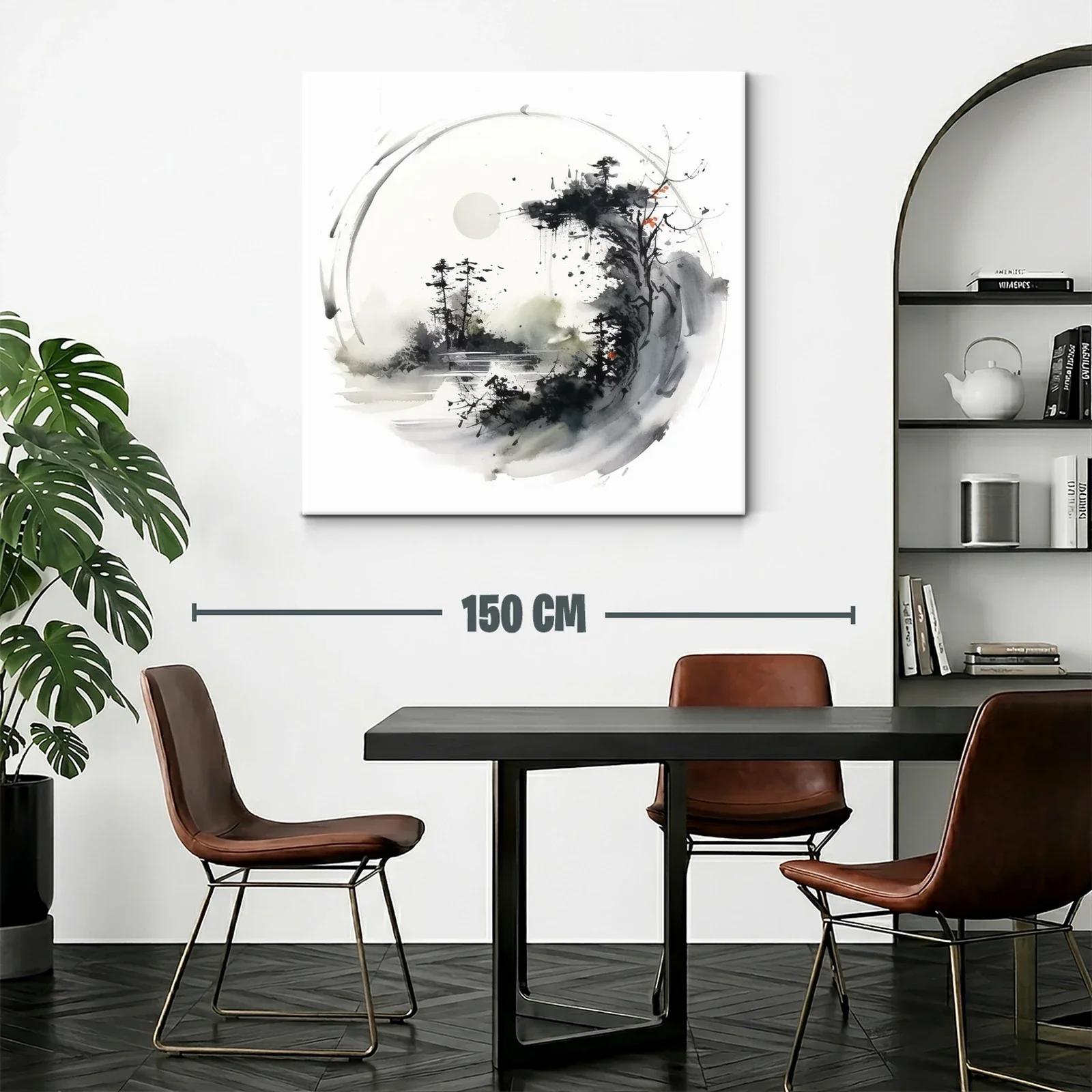 Paisaje abstracto con bosque y luna en tonos neutros — miniatura 2