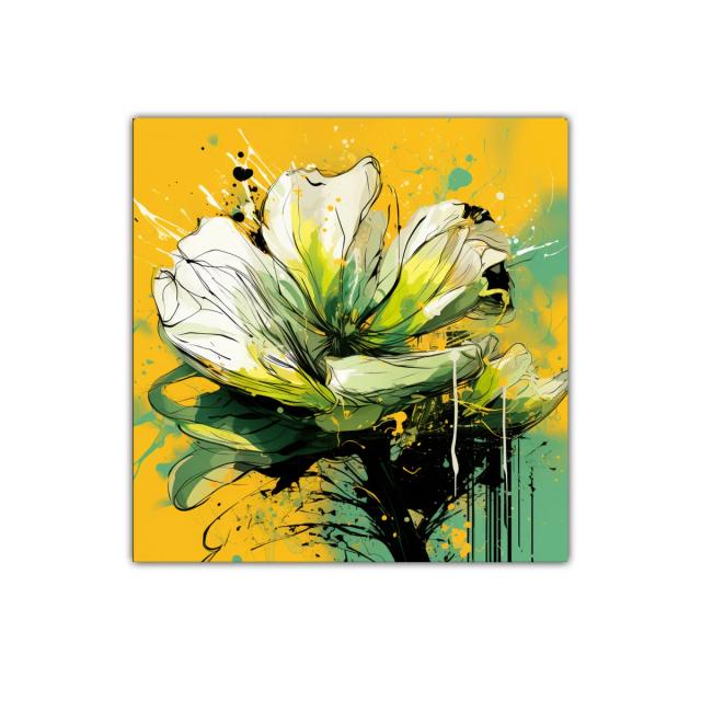 Flor abstracta vibrante en tonos verdes y amarillos