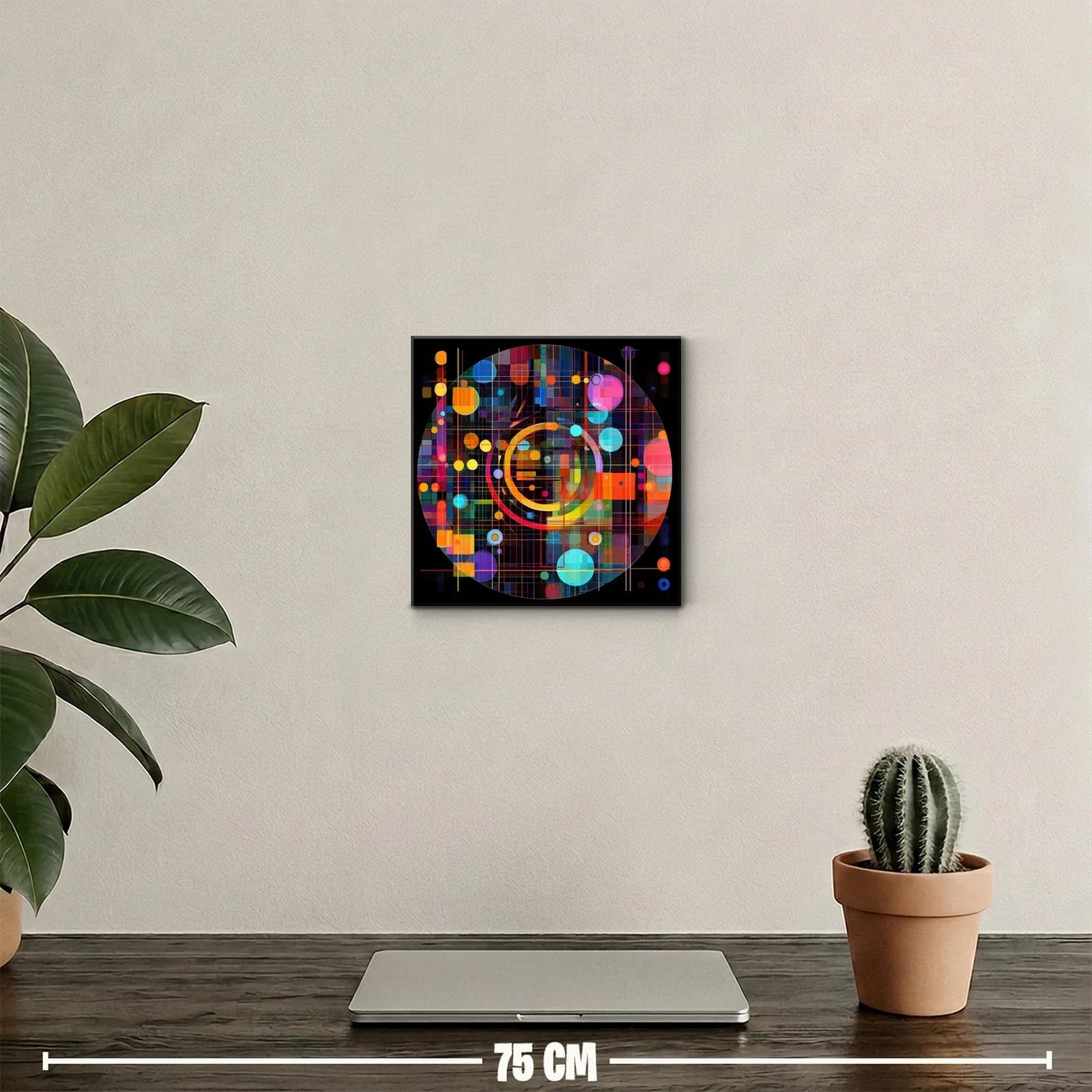 Cuadro abstracto geométrico con colores vibrantes y formas circulares — miniatura 2
