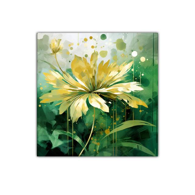 Cuadro decorativo con flor amarilla y fondo verde vibrante