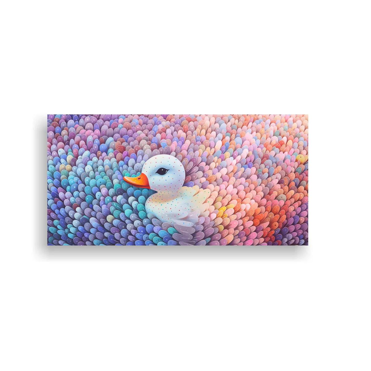 Cuadro cisne blanco con textura de pétalos pastel