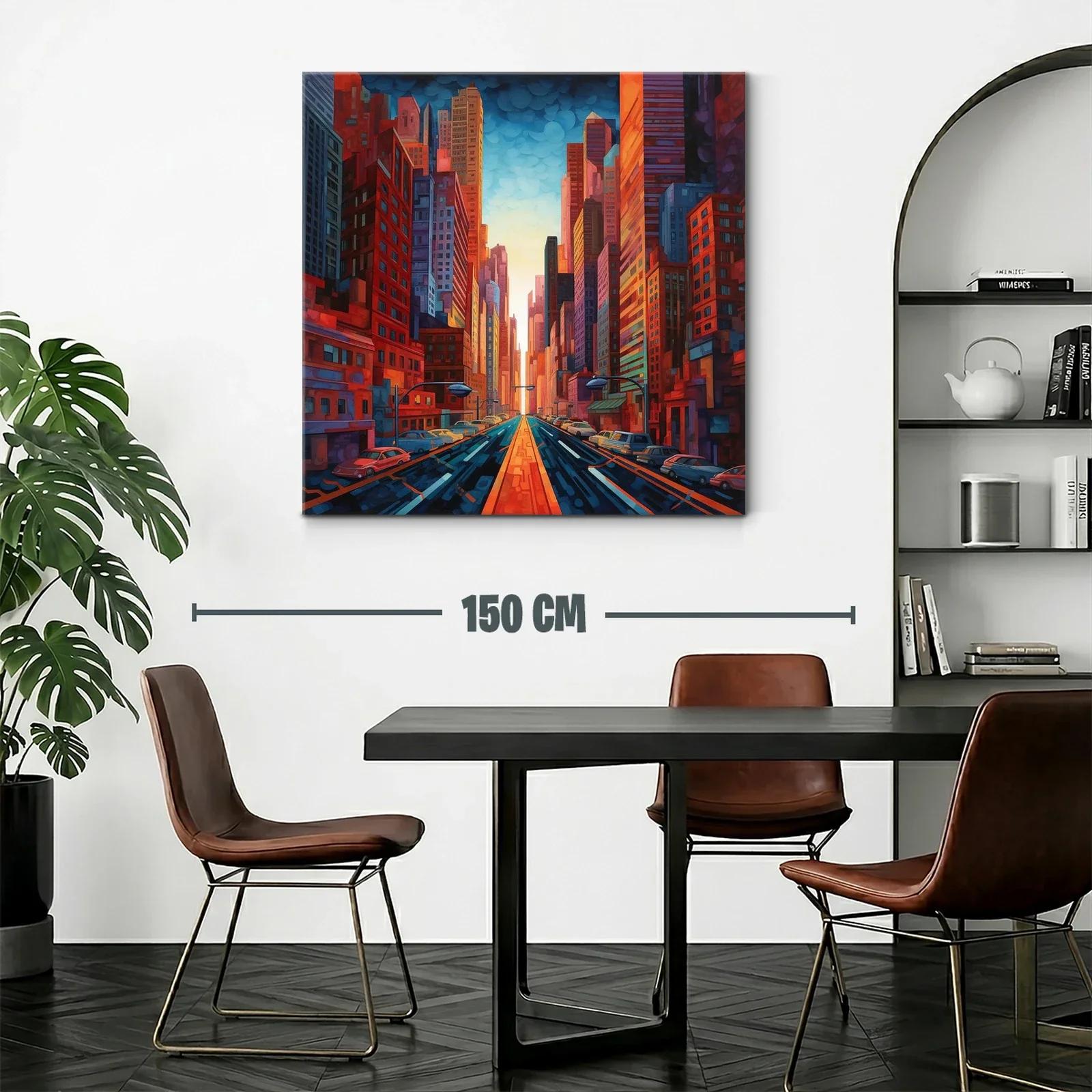 Cuadro urbano con arquitectura vibrante y luz cálida al atardecer — miniatura 2