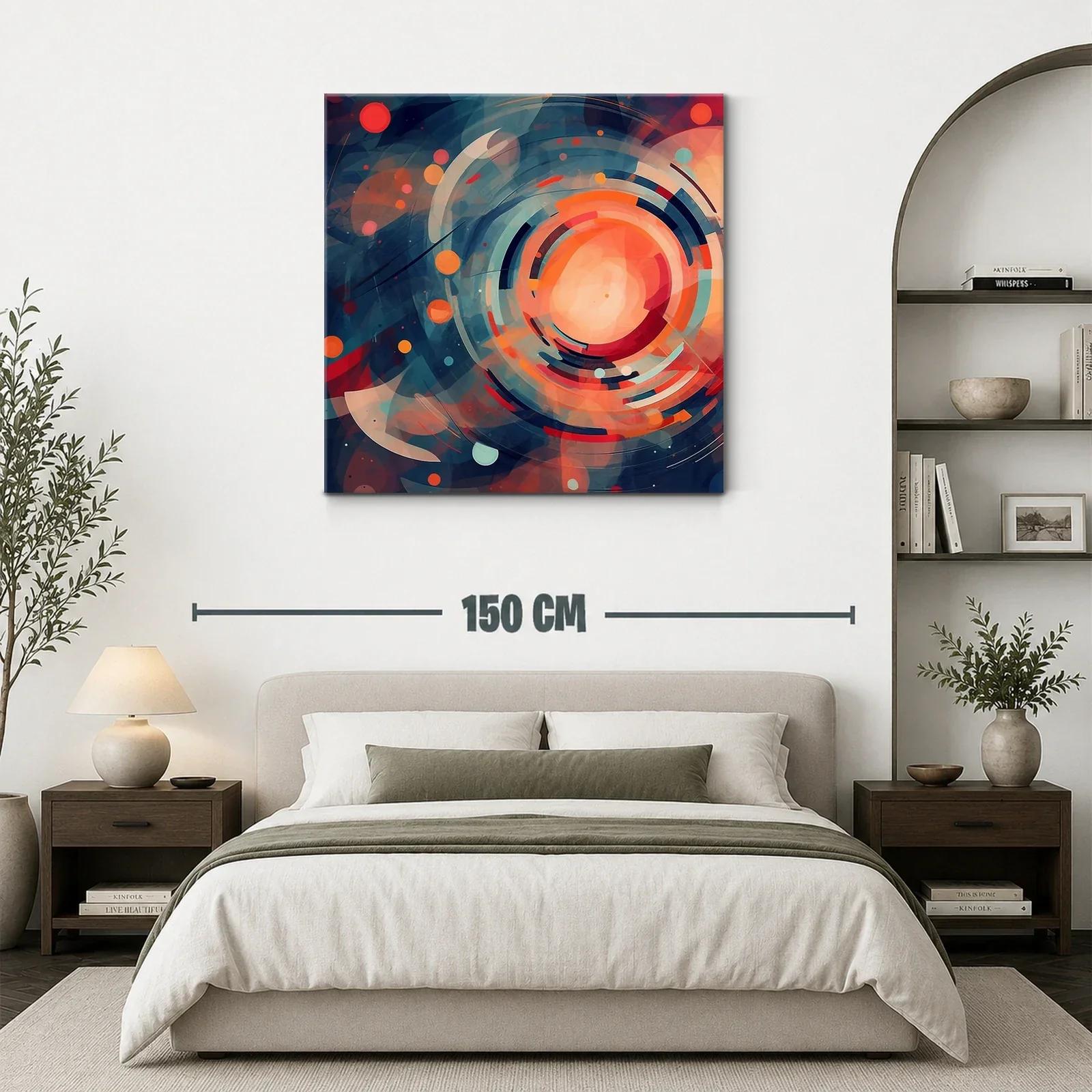 Cuadro abstracto con formas circulares y tonos cálidos y fríos — miniatura 3