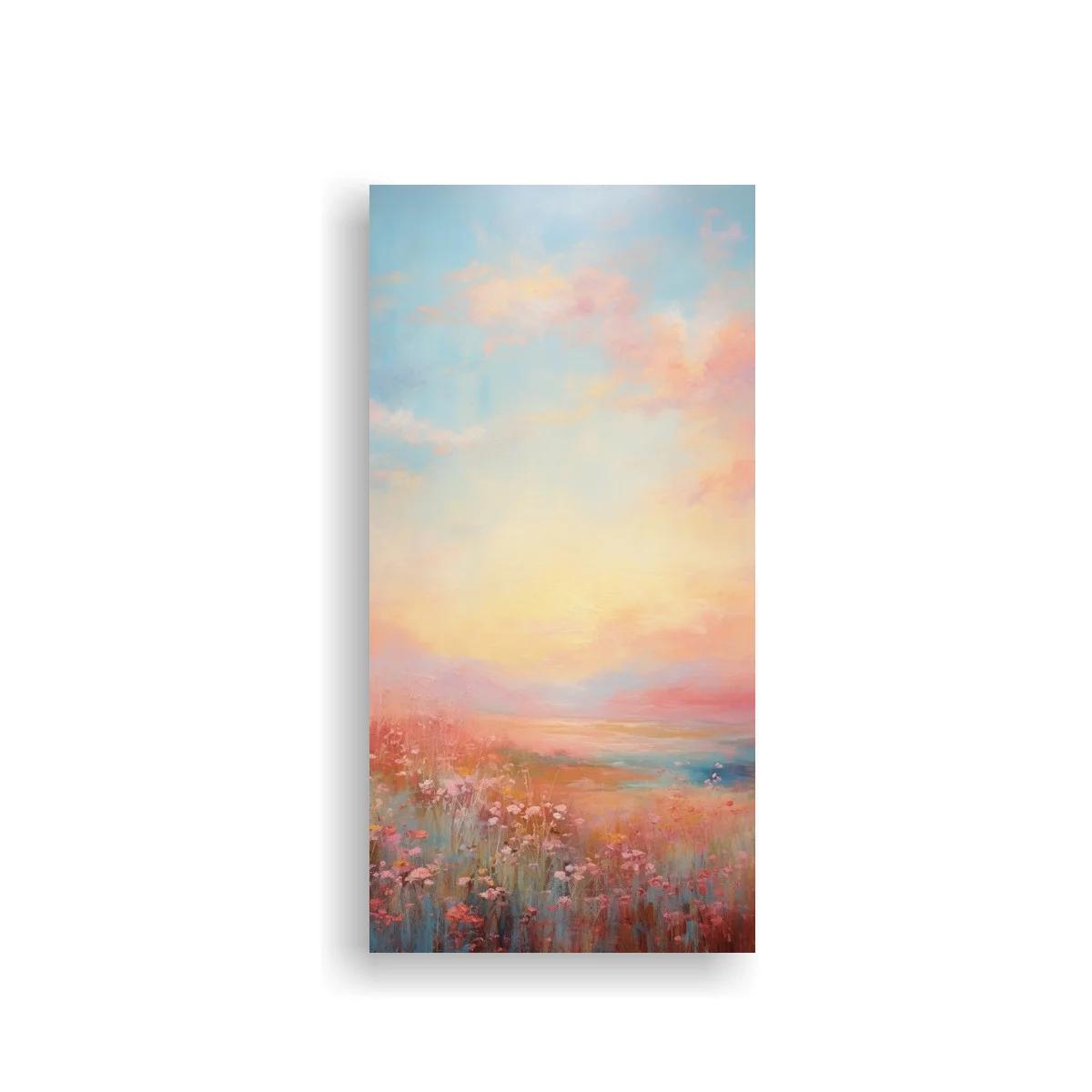 Cuadro pradera de flores silvestres al atardecer