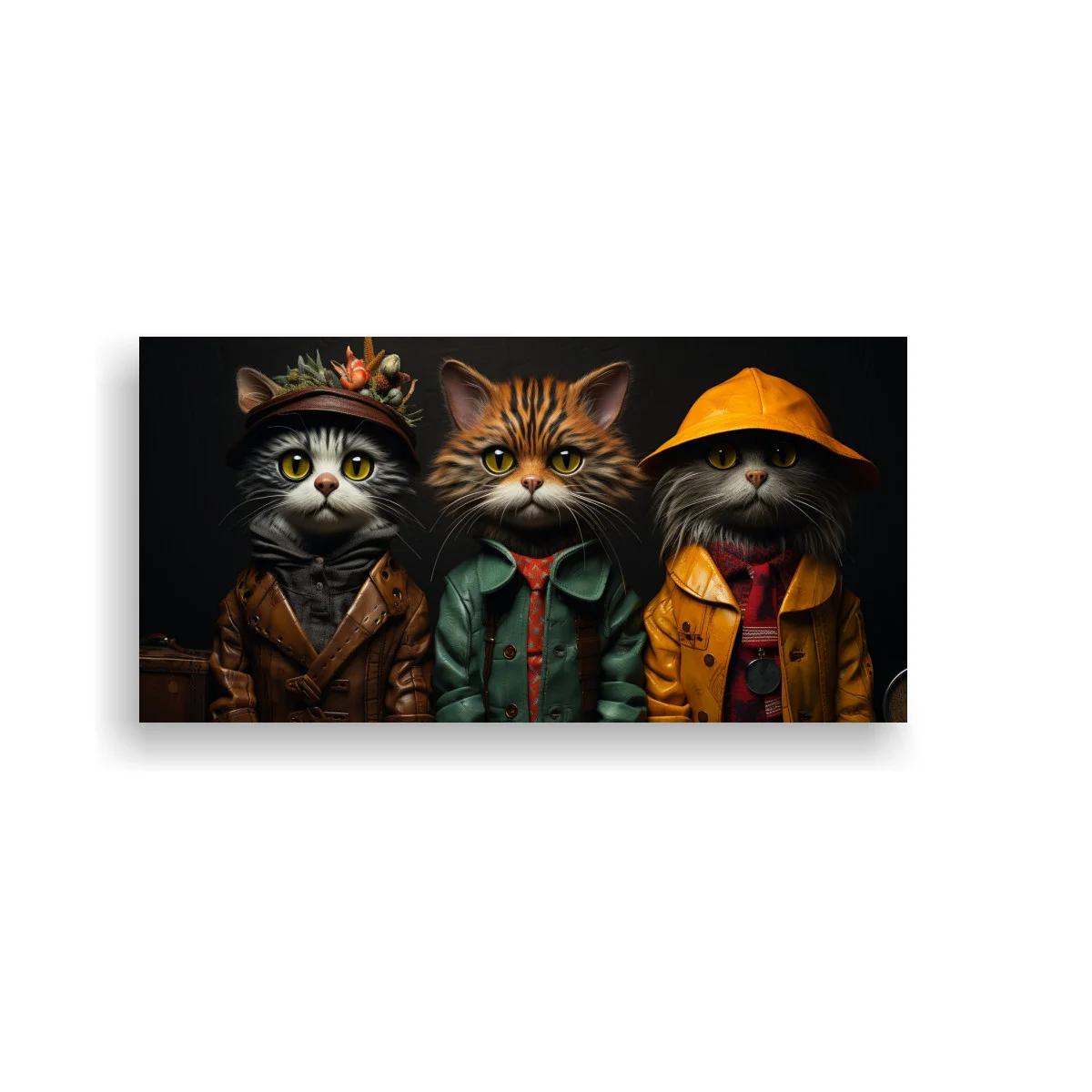 Cuadro tres gatos con ropa vintage y camisa roja