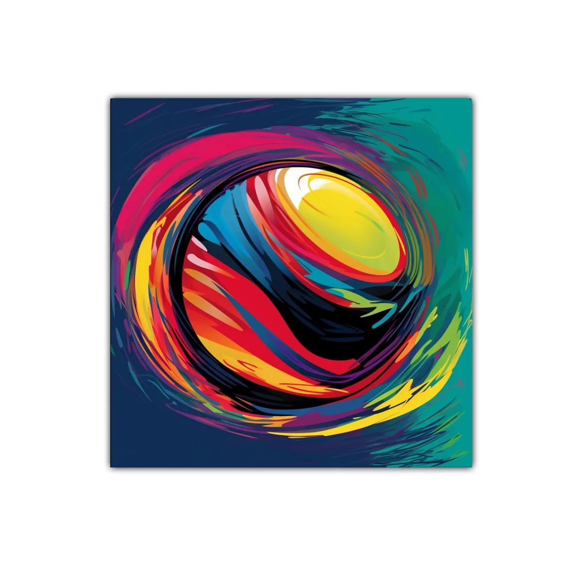 Cuadro abstracto con esfera vibrante y colores intensos