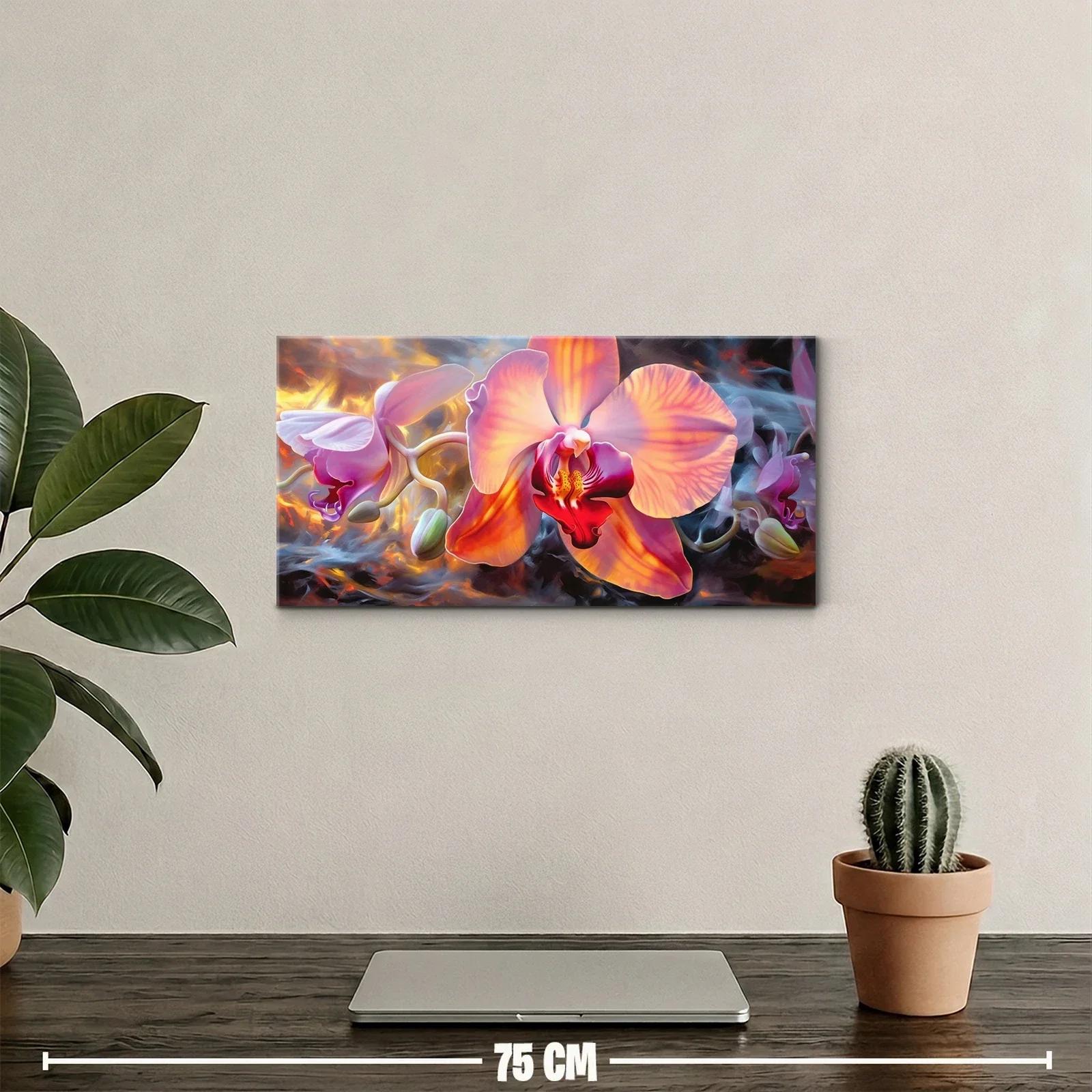 Cuadro de orquídeas entre brumas y trazos luminosos — miniatura 2