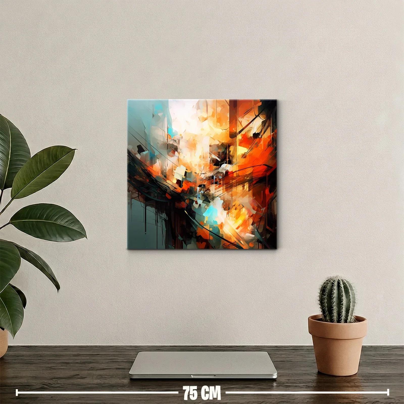 Cuadro abstracto con vibrantes tonos cálidos y toques azules — miniatura 2