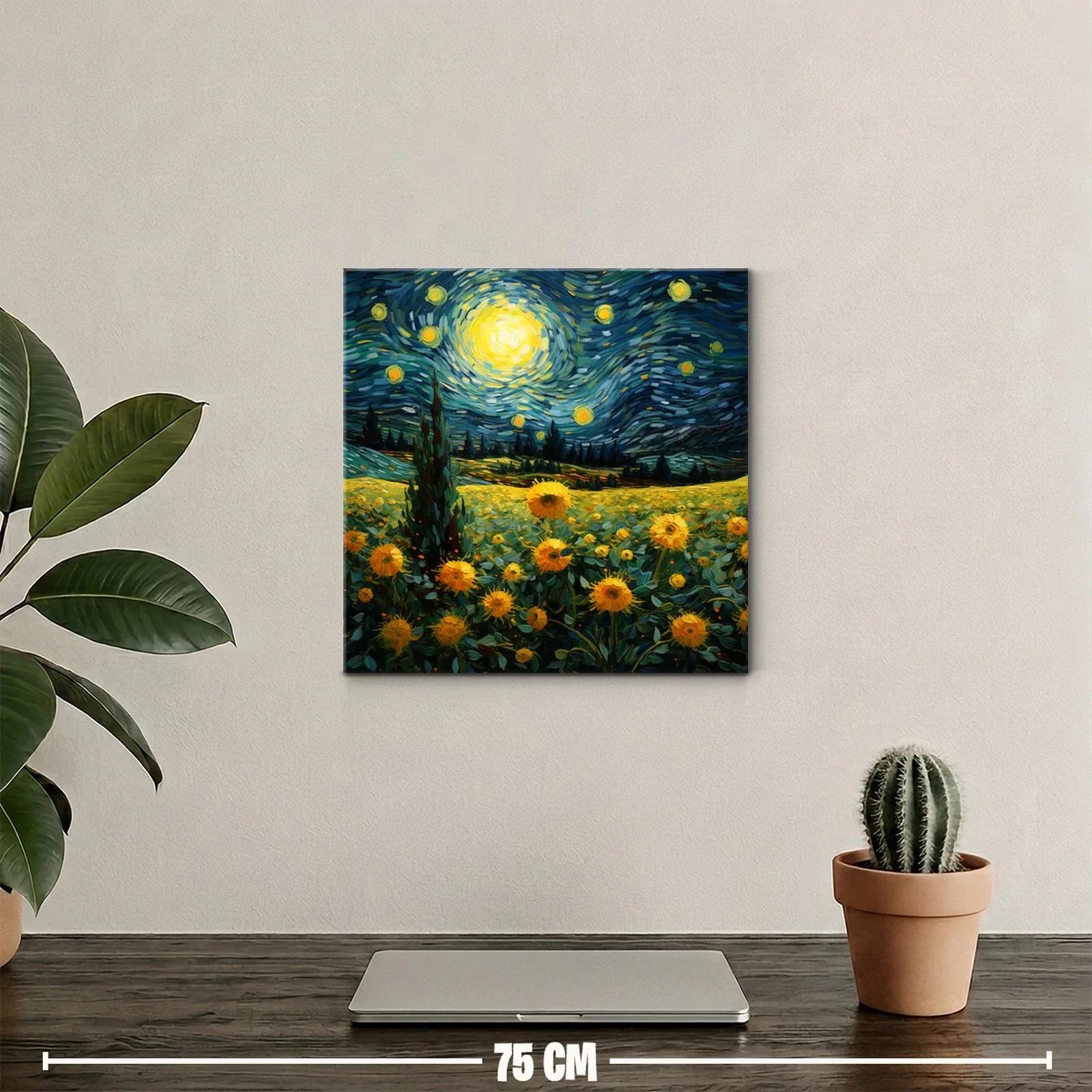 Campo de girasoles bajo cielo estrellado vibrante — miniatura 2