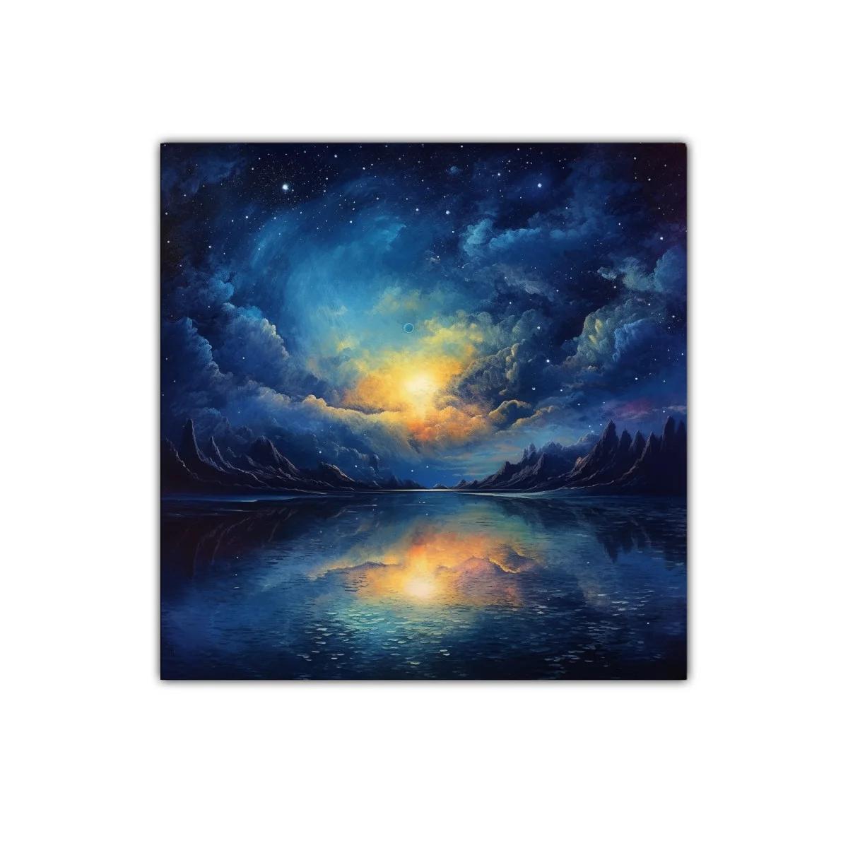 Paisaje celestial con reflejo en agua bajo cielo estrellado — miniatura 1