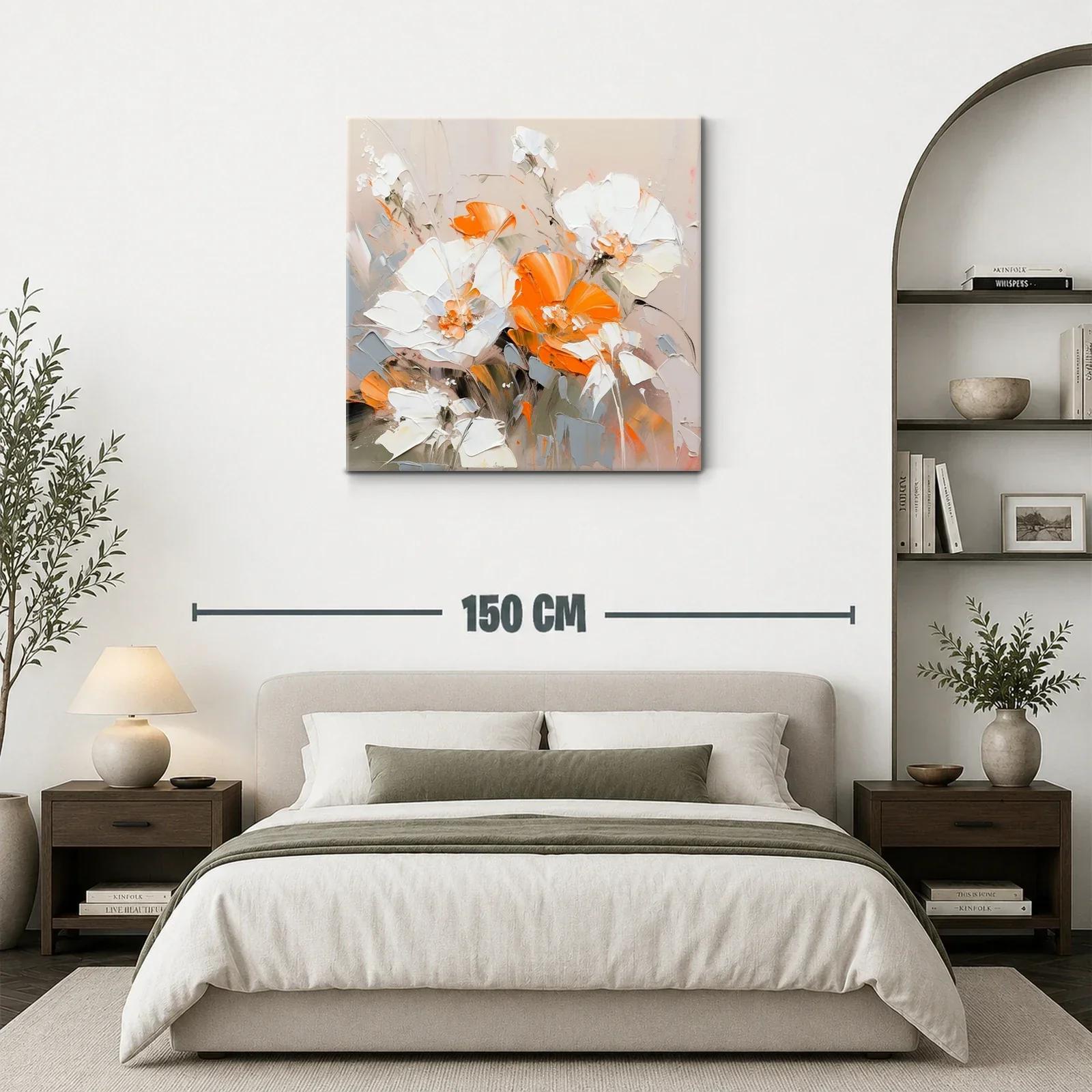 Cuadro floral con tonos cálidos y neutros para sala — miniatura 3