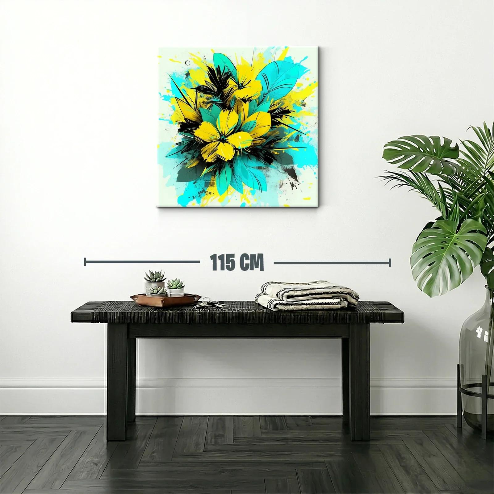 Composición de flores vibrantes en tonos turquesa y amarillo — miniatura 2
