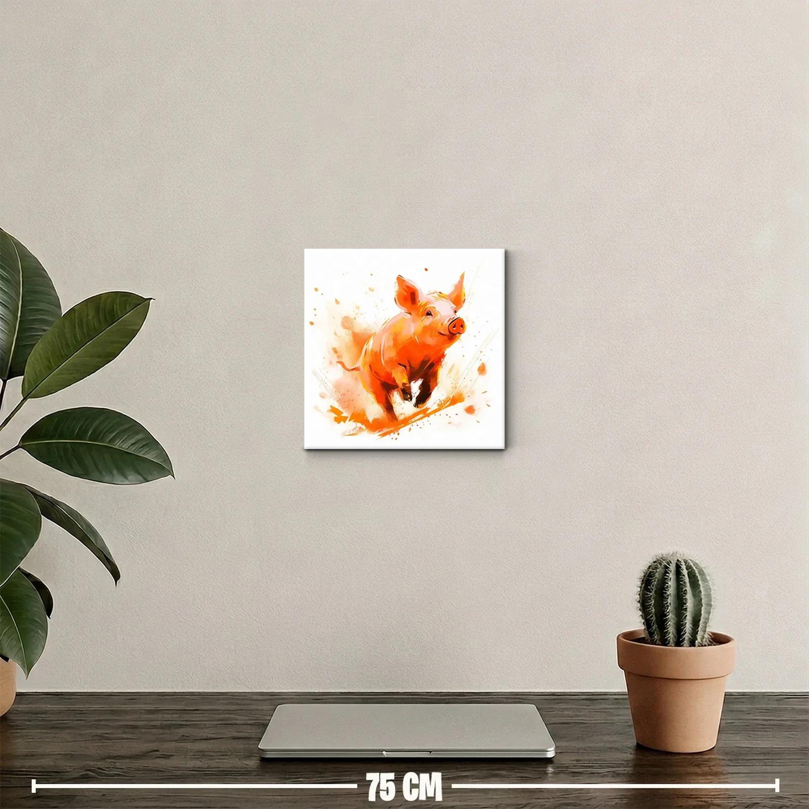 Cuadro decorativo cerdito alegre en tonos cálidos — miniatura 2