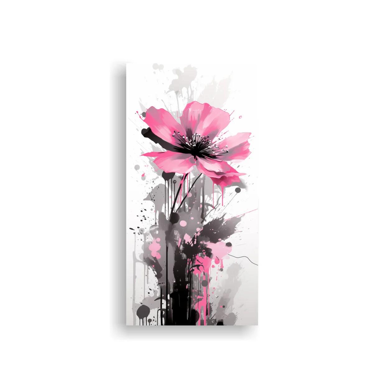 Cuadro flor rosa con salpicaduras y goteos de tinta