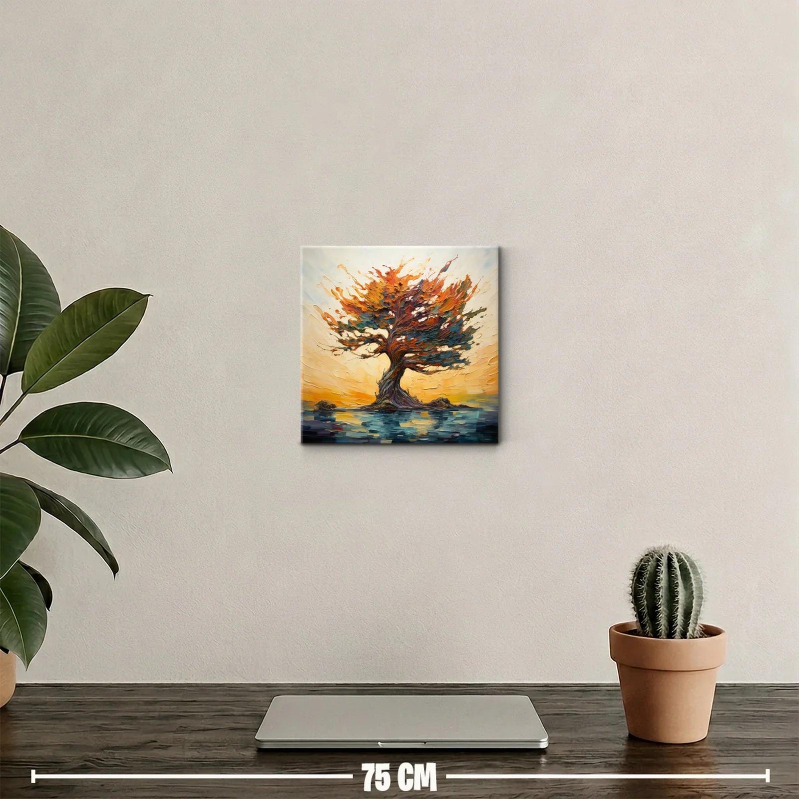 Árbol vibrante en paisaje de tonos cálidos y agua reflejada — miniatura 2