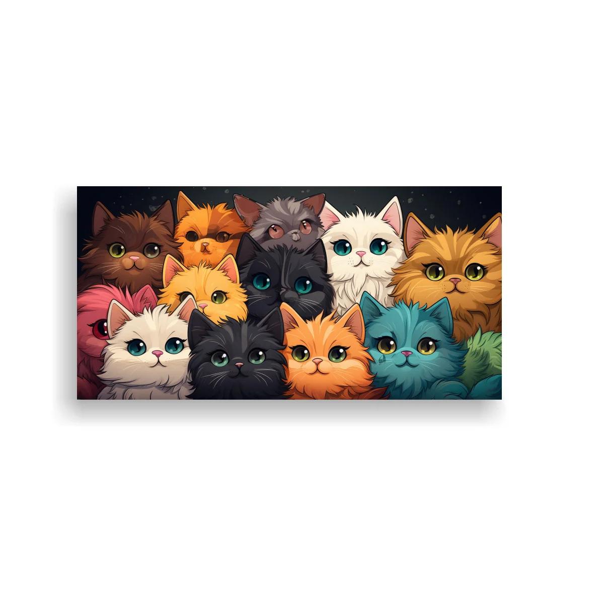 Cuadro grupo de gatos de colores mirando al frente