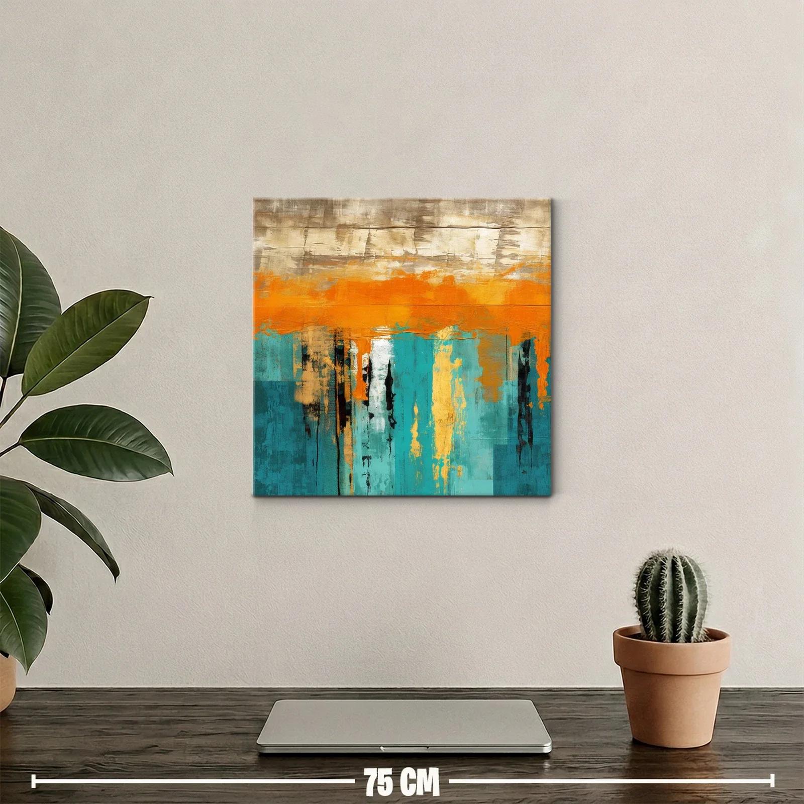 Cuadro abstracto con vibrantes tonos turquesa y naranja — miniatura 2