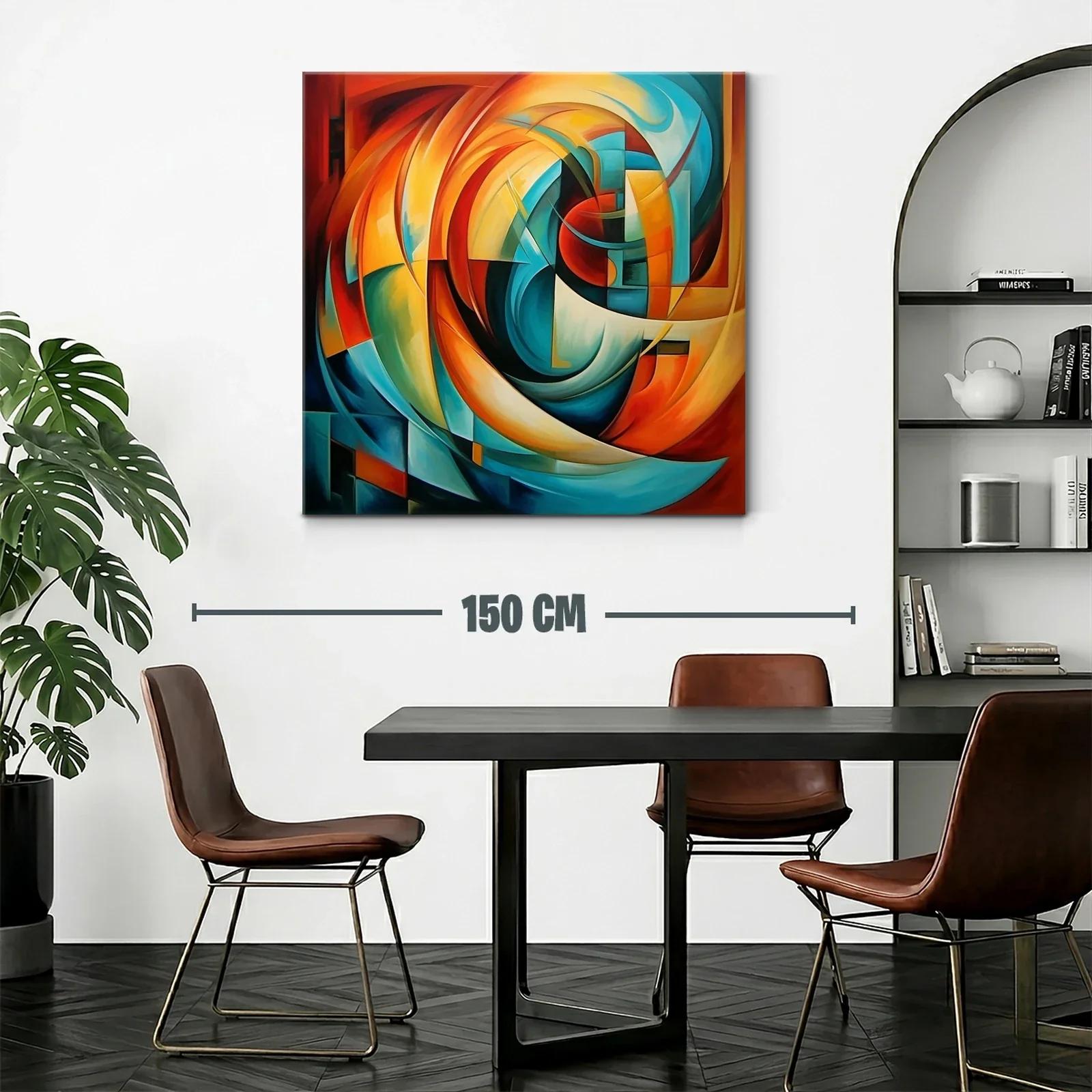 Cuadro abstracto con vibrantes formas en tonos cálidos y fríos — miniatura 2