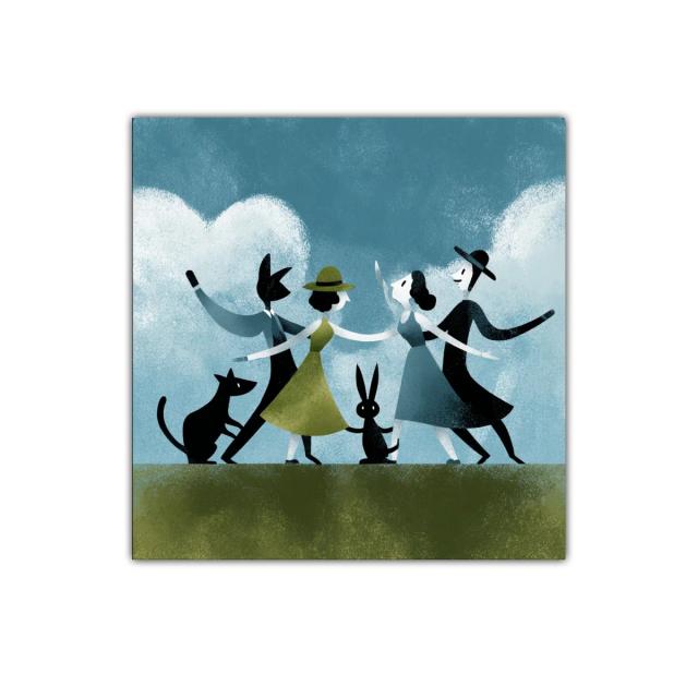 Danza Alegre con Animales en Tonos Suaves y Naturales