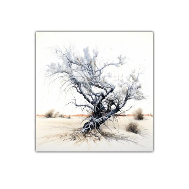 Árbol solitario en paisaje sereno y minimalista