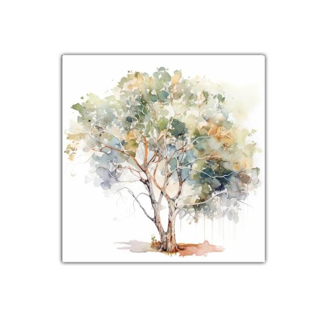 Cuadro decorativo árbol en acuarela con tonos suaves