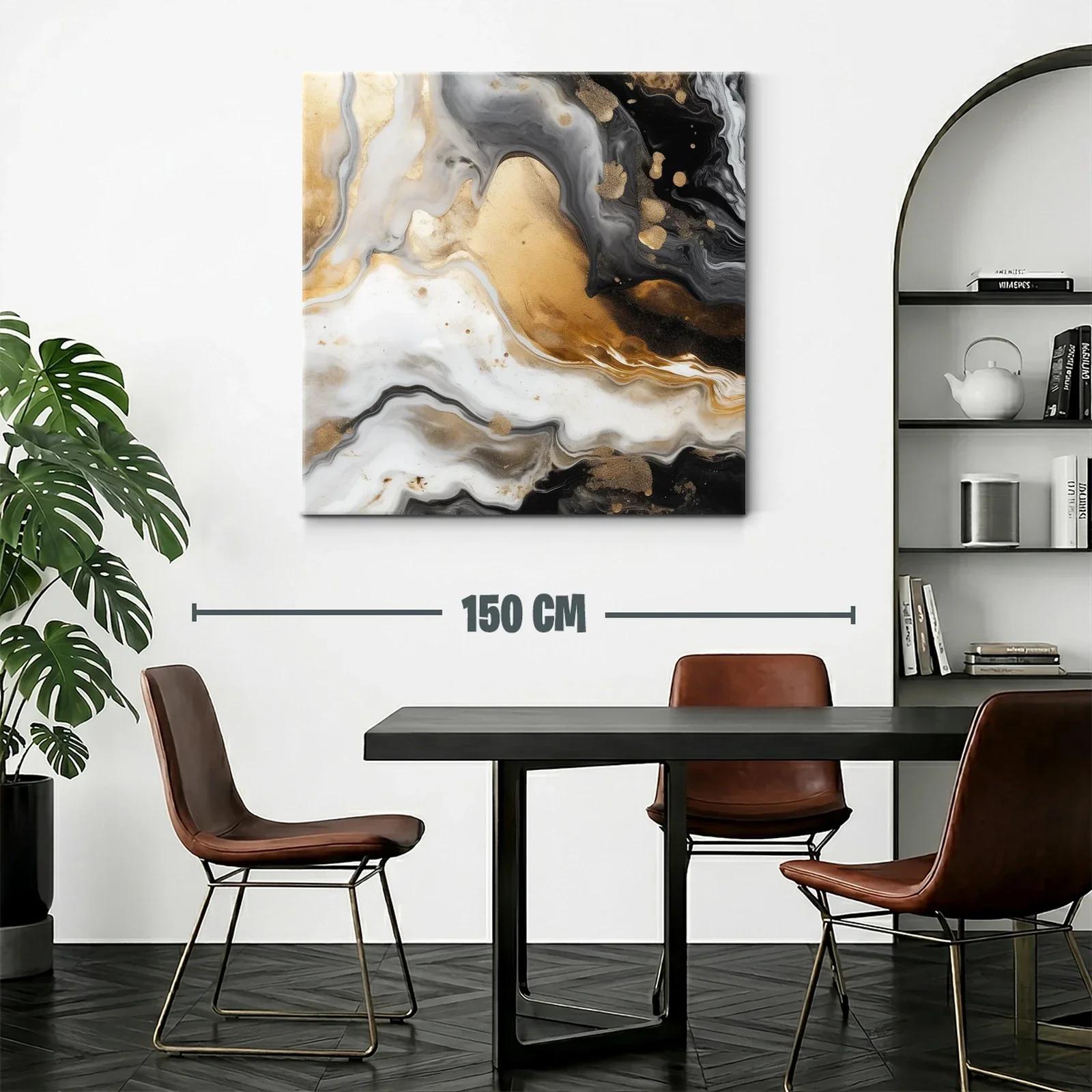 Cuadro abstracto con tonos dorados y negros elegantes — miniatura 2