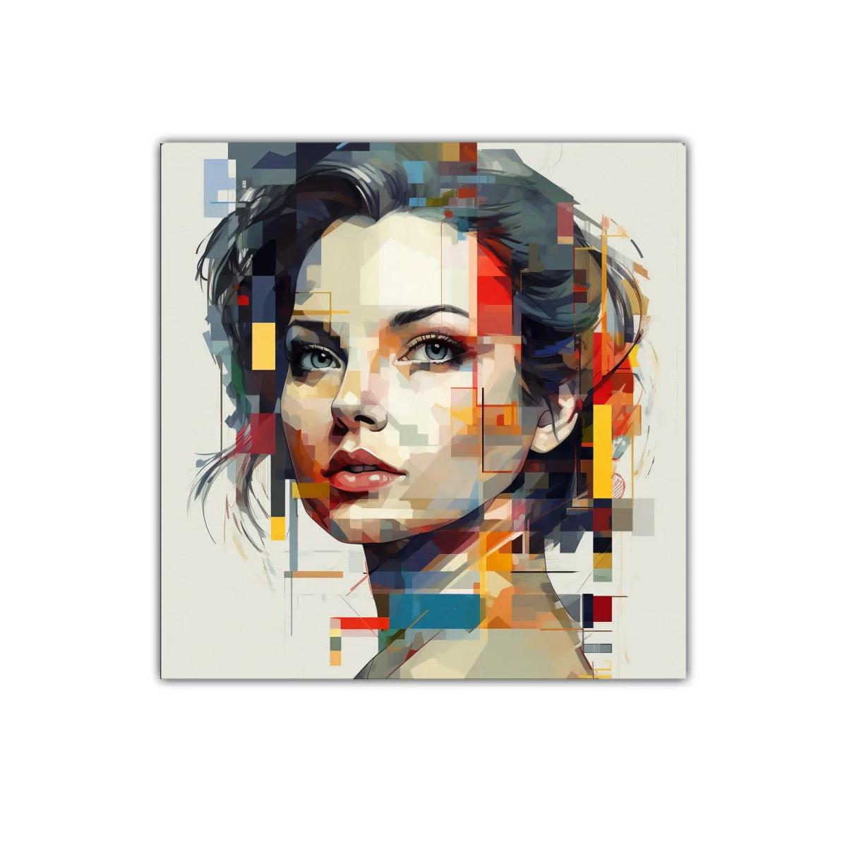 Retrato femenino abstracto con paleta vibrante y geométrica