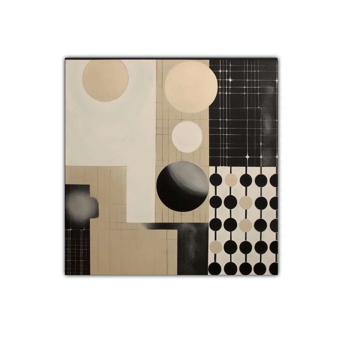 Composición abstracta con círculos y líneas en tonos neutros
