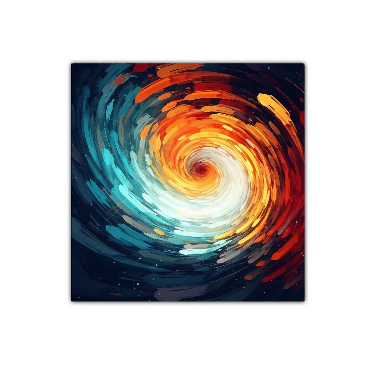 Cuadro abstracto espiral con tonos cálidos y fríos intensos