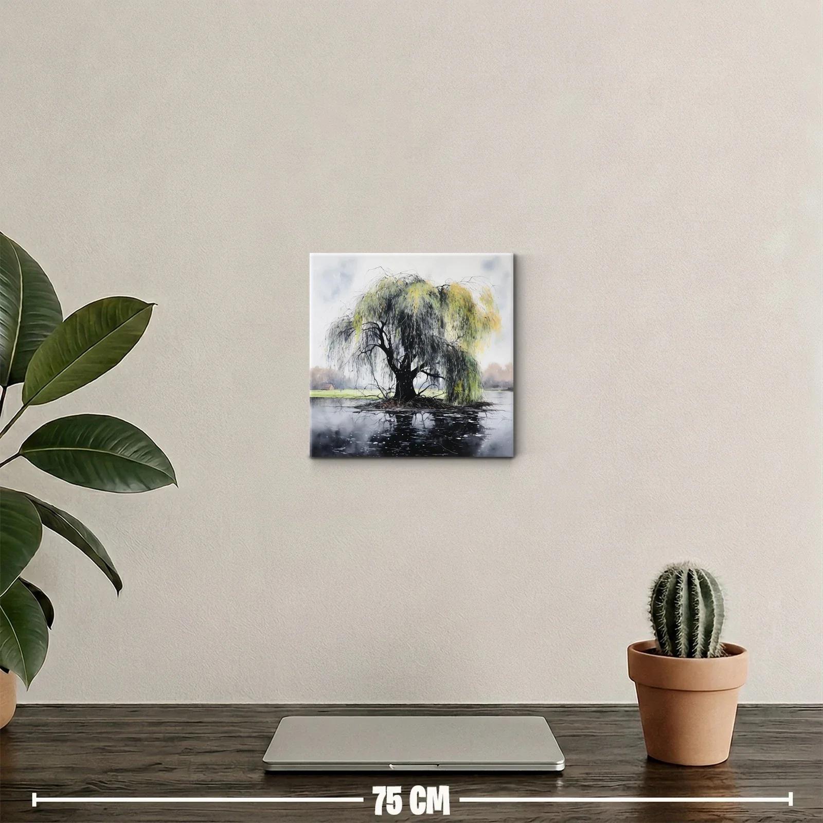 Árbol de Sauce Sobre Isla Reflejado en Lago — miniatura 2