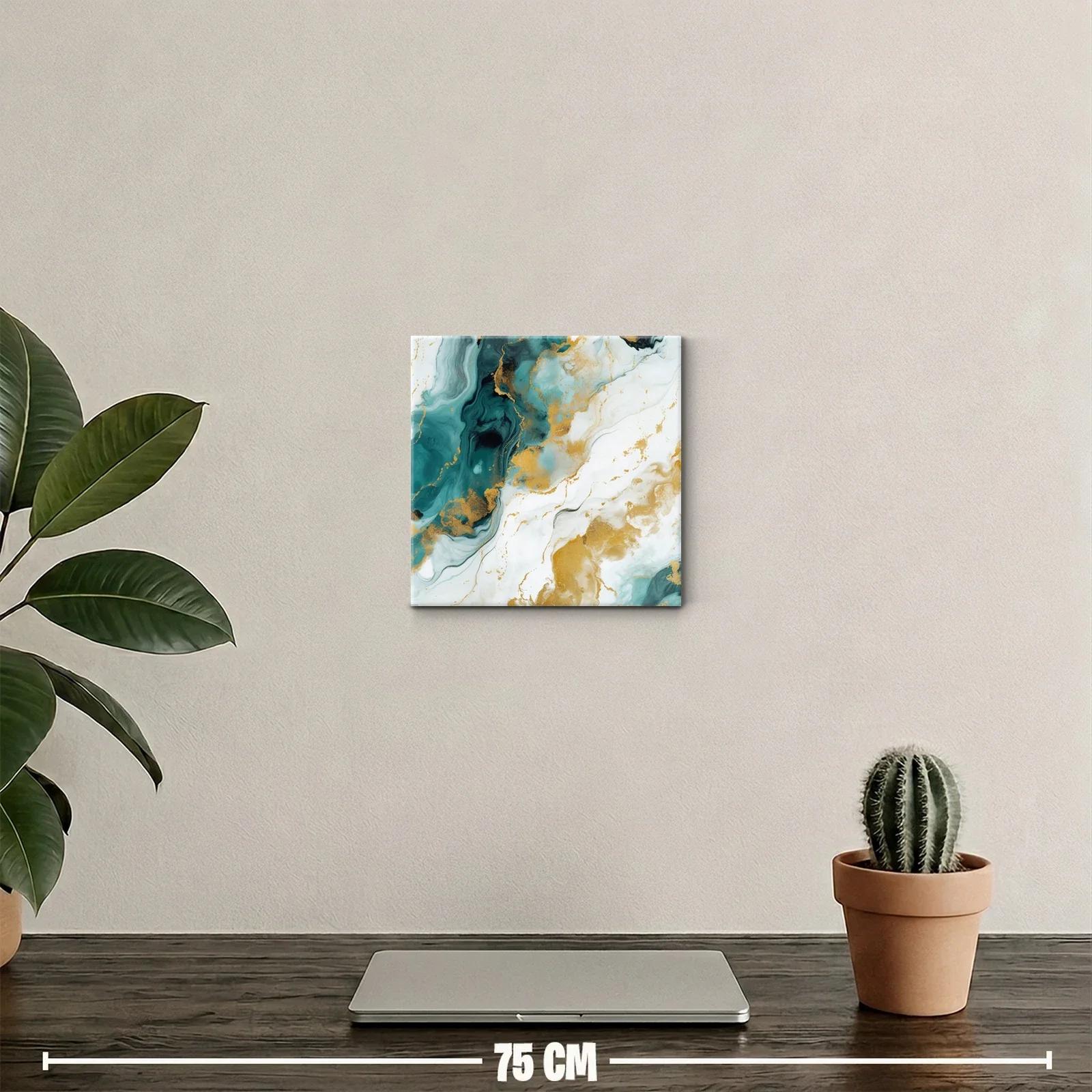Cuadro abstracto con tonos turquesa y dorados decorativos — miniatura 2