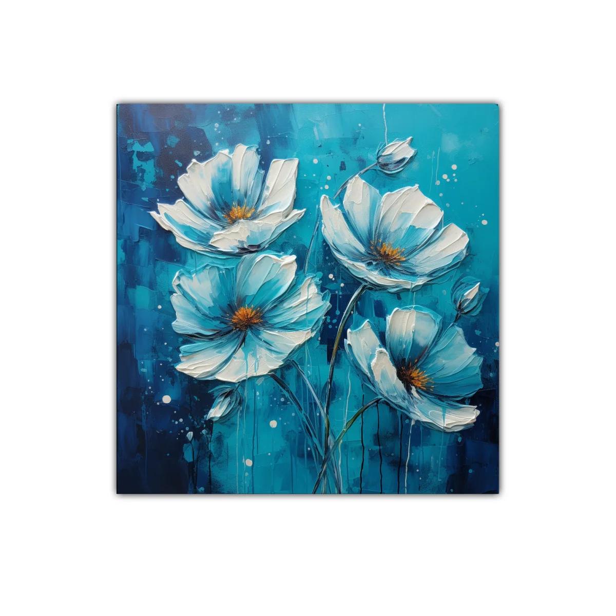 Cuadro decorativo con flores blancas y tonos azul turquesa — imagen principal