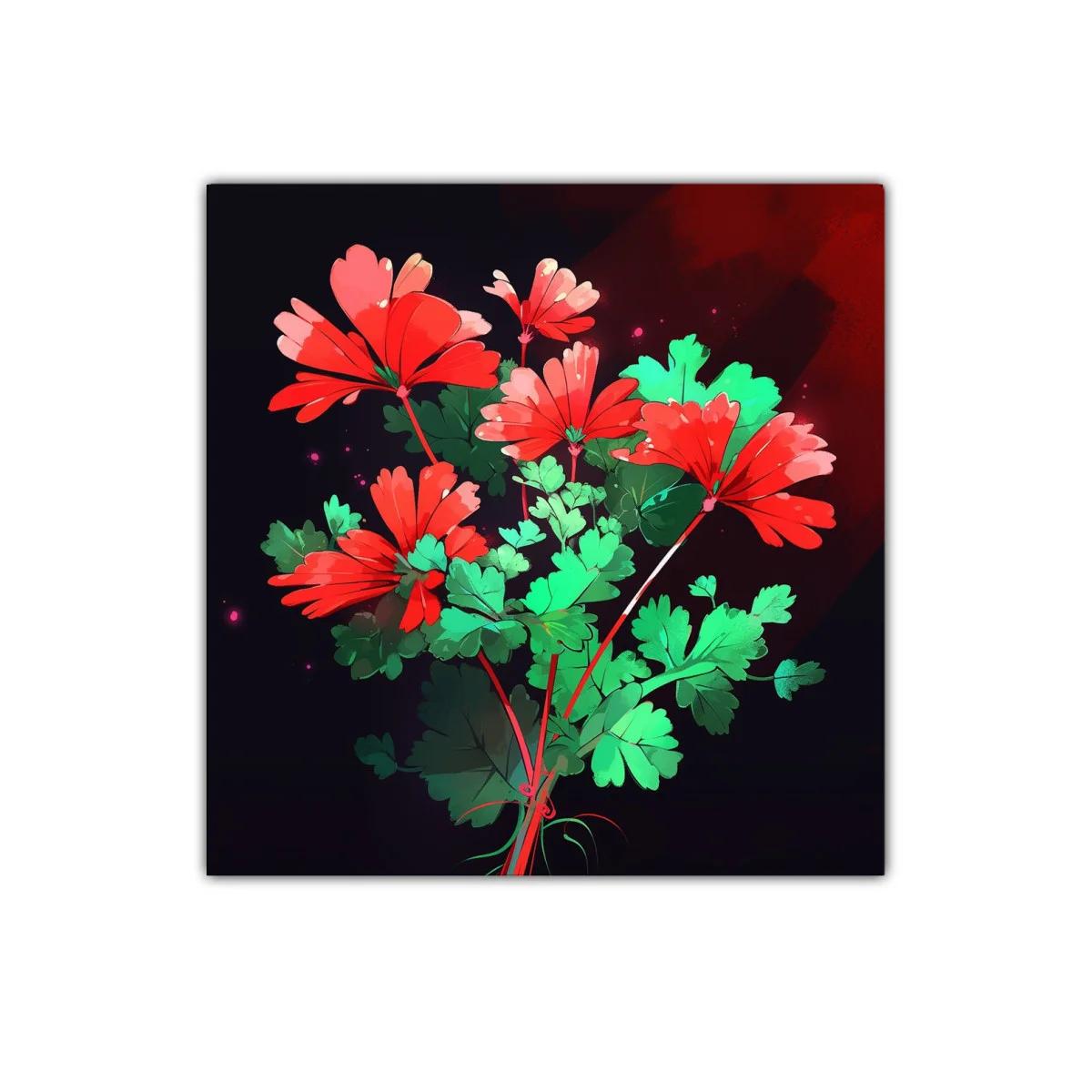 Cuadro decorativo con flores rojas vibrantes y hojas verdes — imagen principal