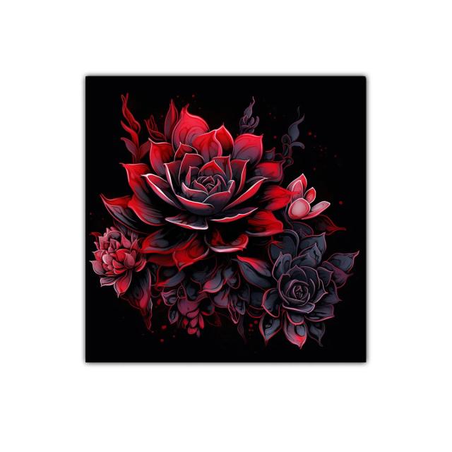 Ramo de flores vibrantes en tonos rojos y negros