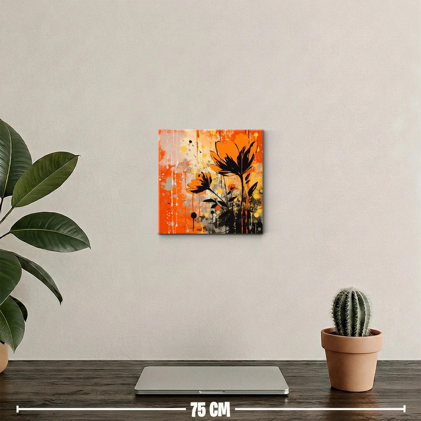 Cuadro floral con vibrante contraste en tonos naranja y negro — miniatura 2