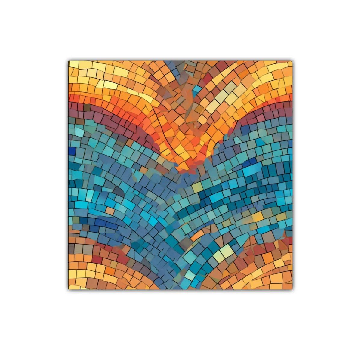 Cuadro mosaico con tonos cálidos y azules vibrantes — imagen principal