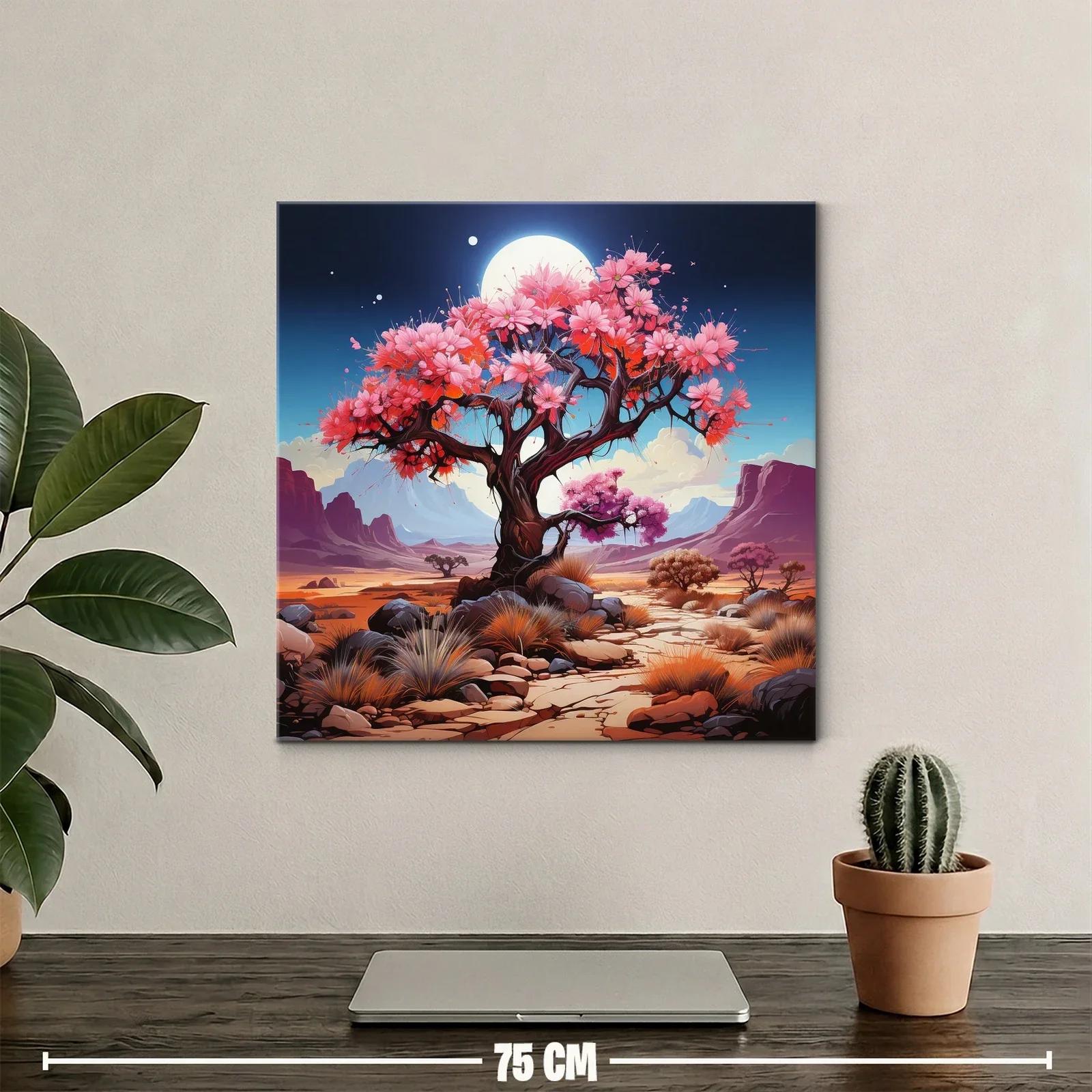 Árbol florido bajo luna llena en paisaje desértico — miniatura 2