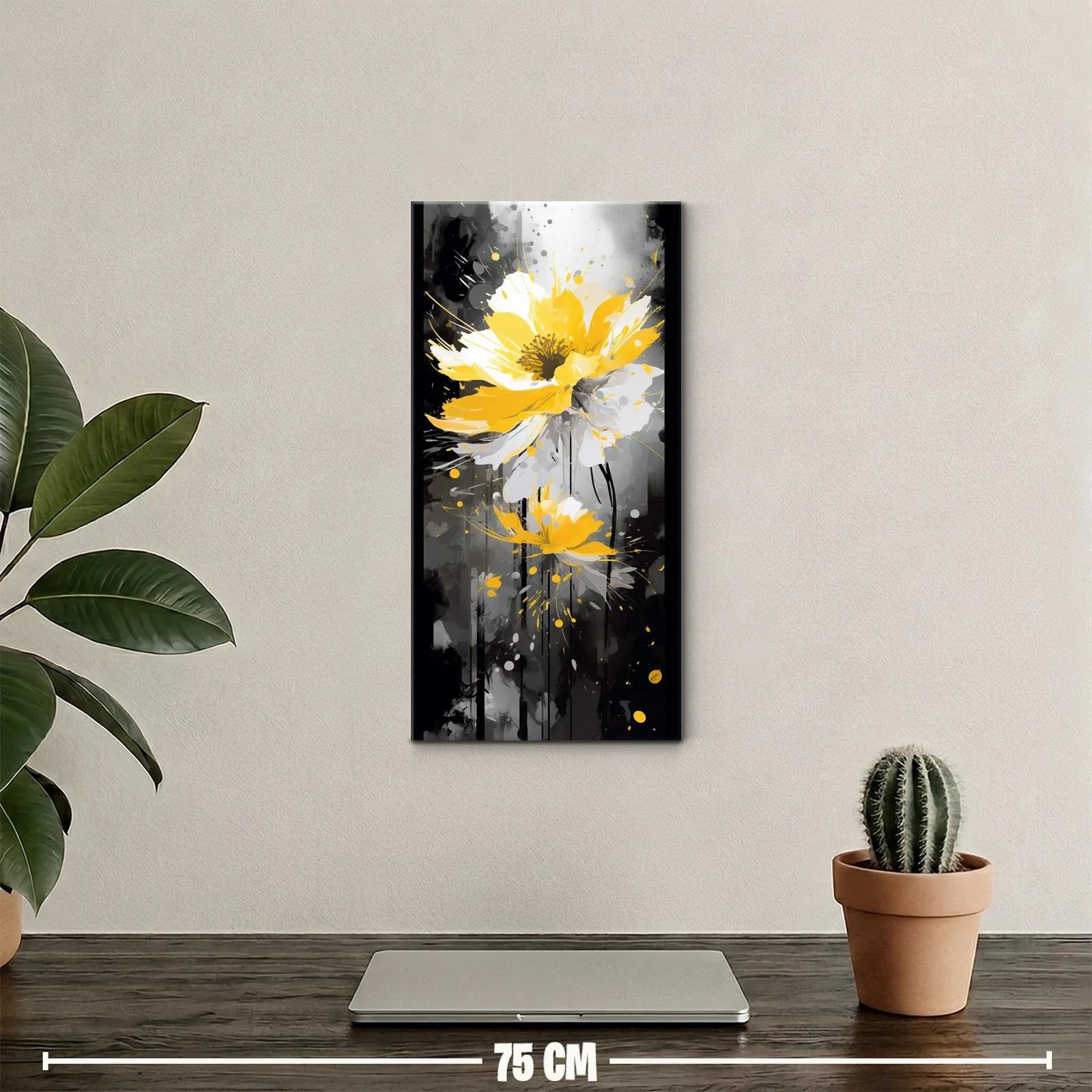 Cuadro flor amarilla tipo margarita con goteos expresivos — miniatura 2
