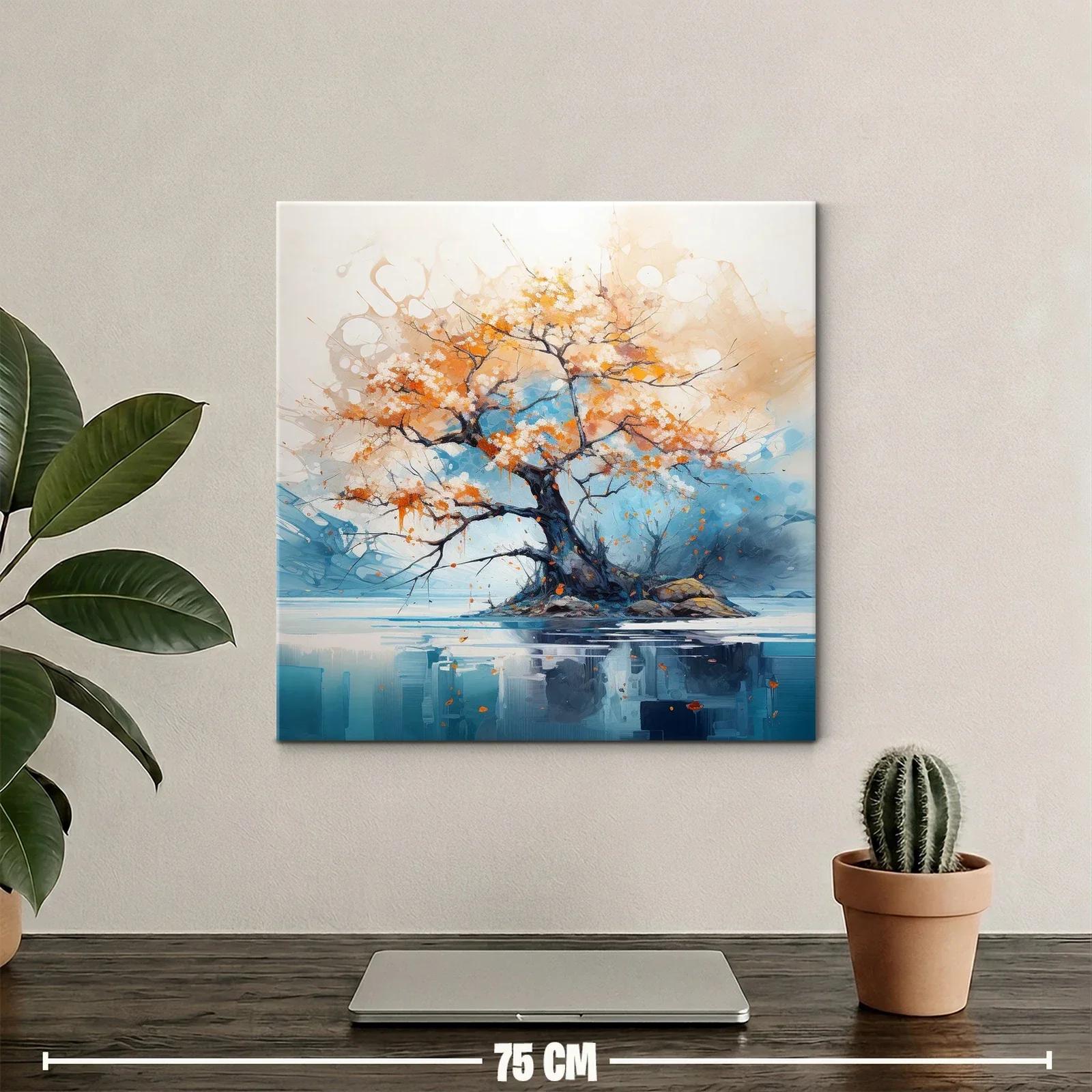 Árbol solitario con flores naranjas en isla serena — miniatura 2