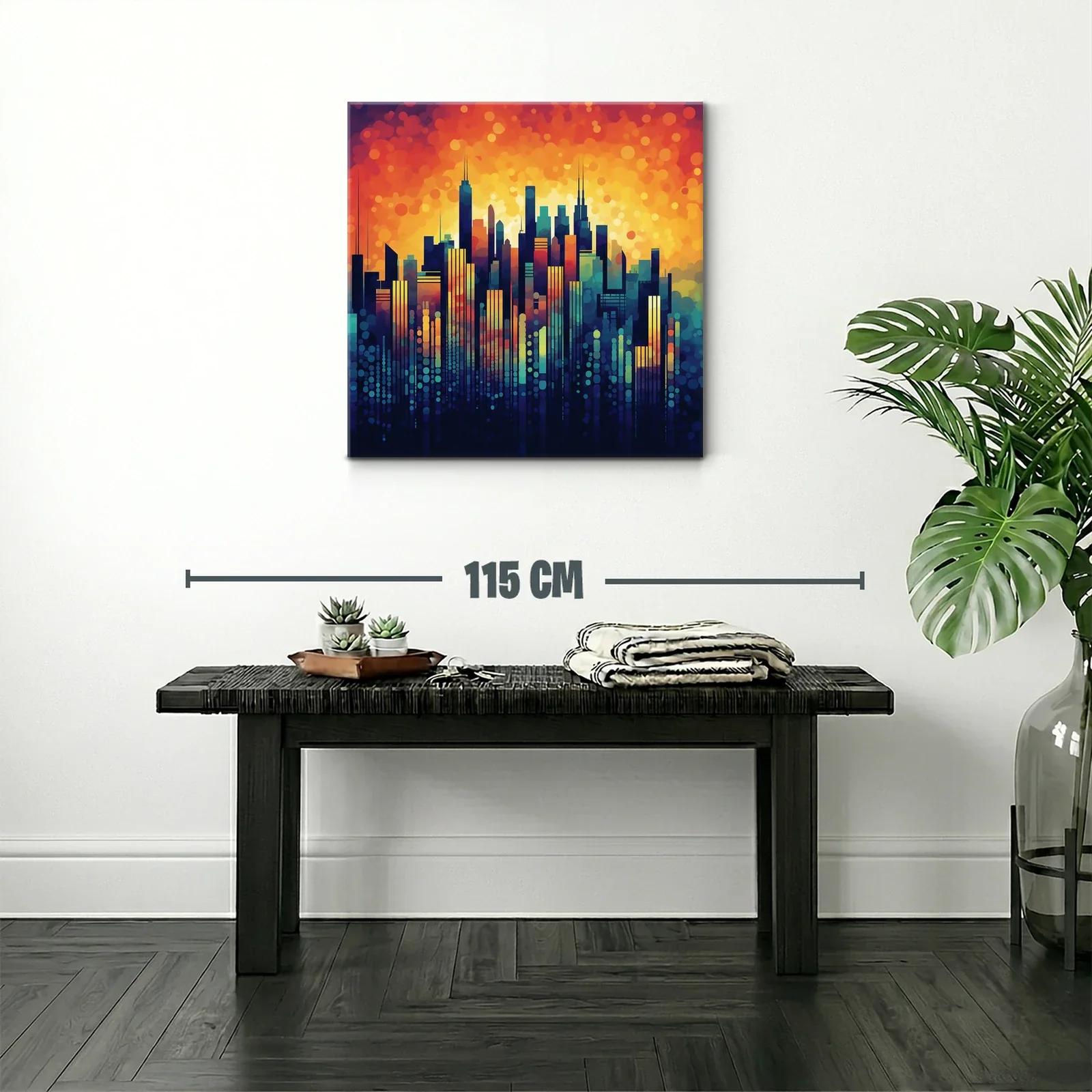 Vibrante skyline urbano con tonos cálidos y fríos contrastantes — miniatura 2