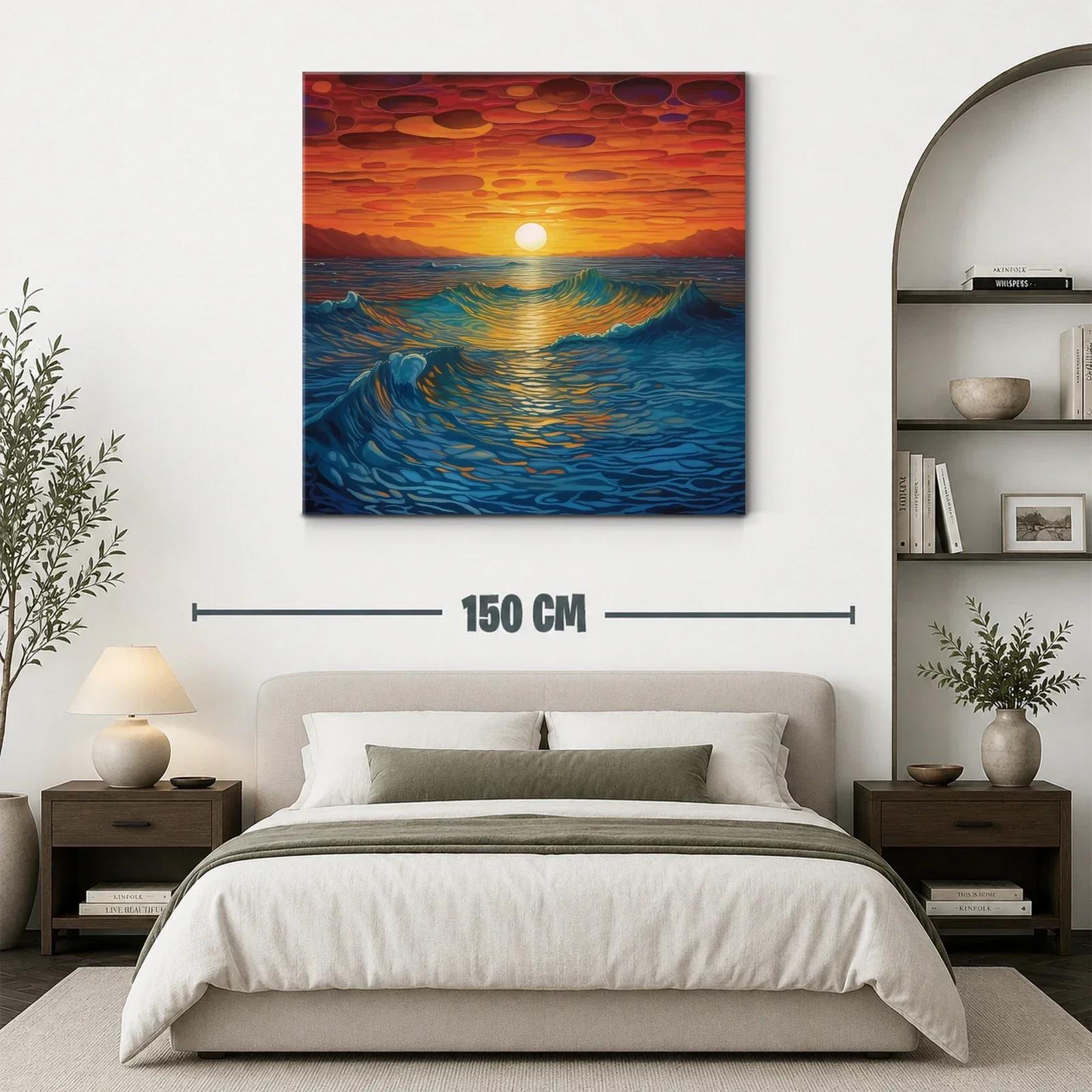 Atardecer vibrante sobre el mar con olas en movimiento — miniatura 3