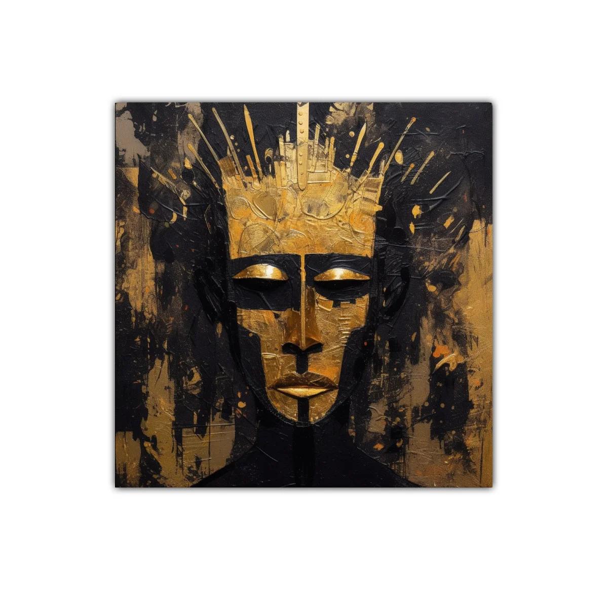 Rostro dorado con corona en contraste oscuro