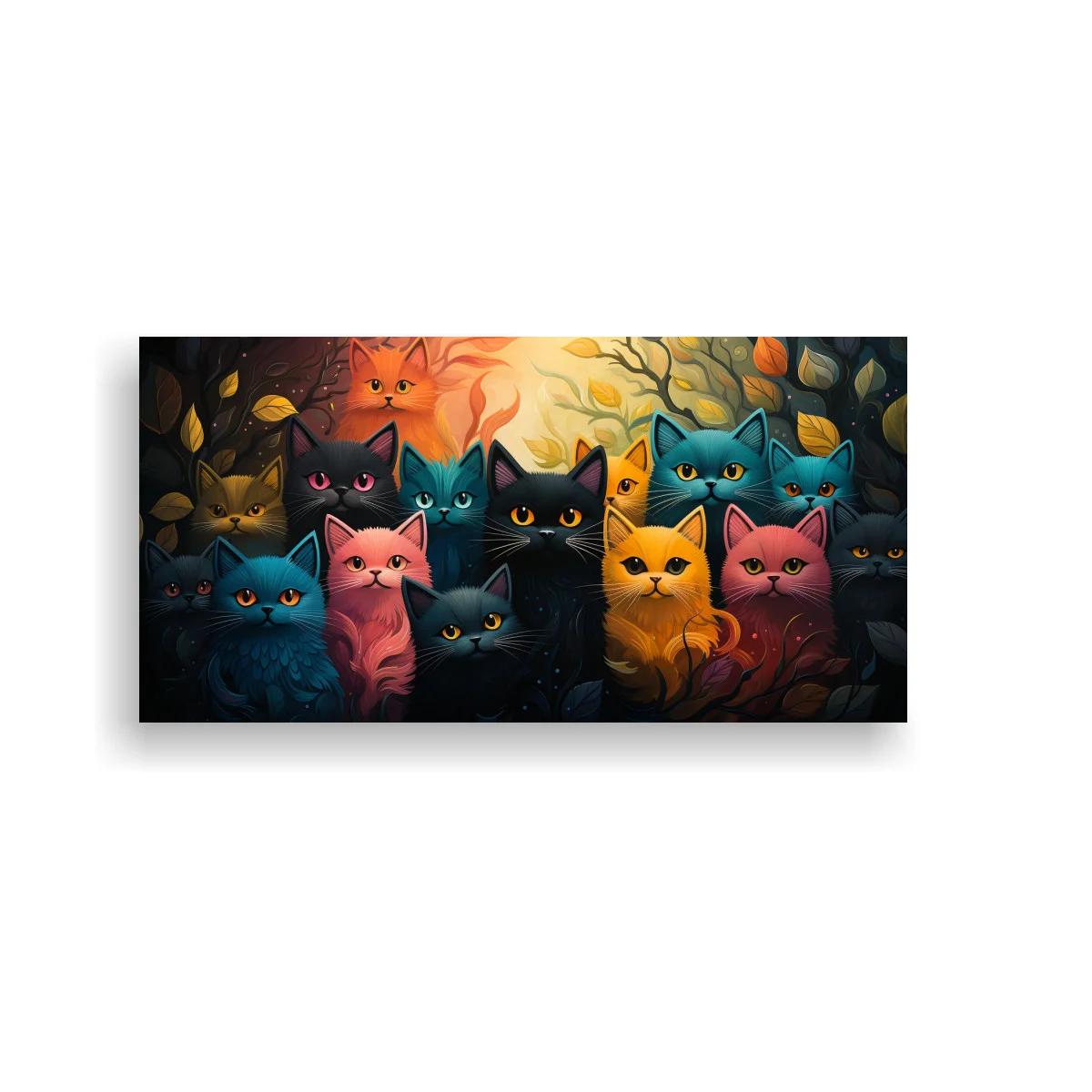 Cuadro grupo de gatos de colores con ojos brillantes